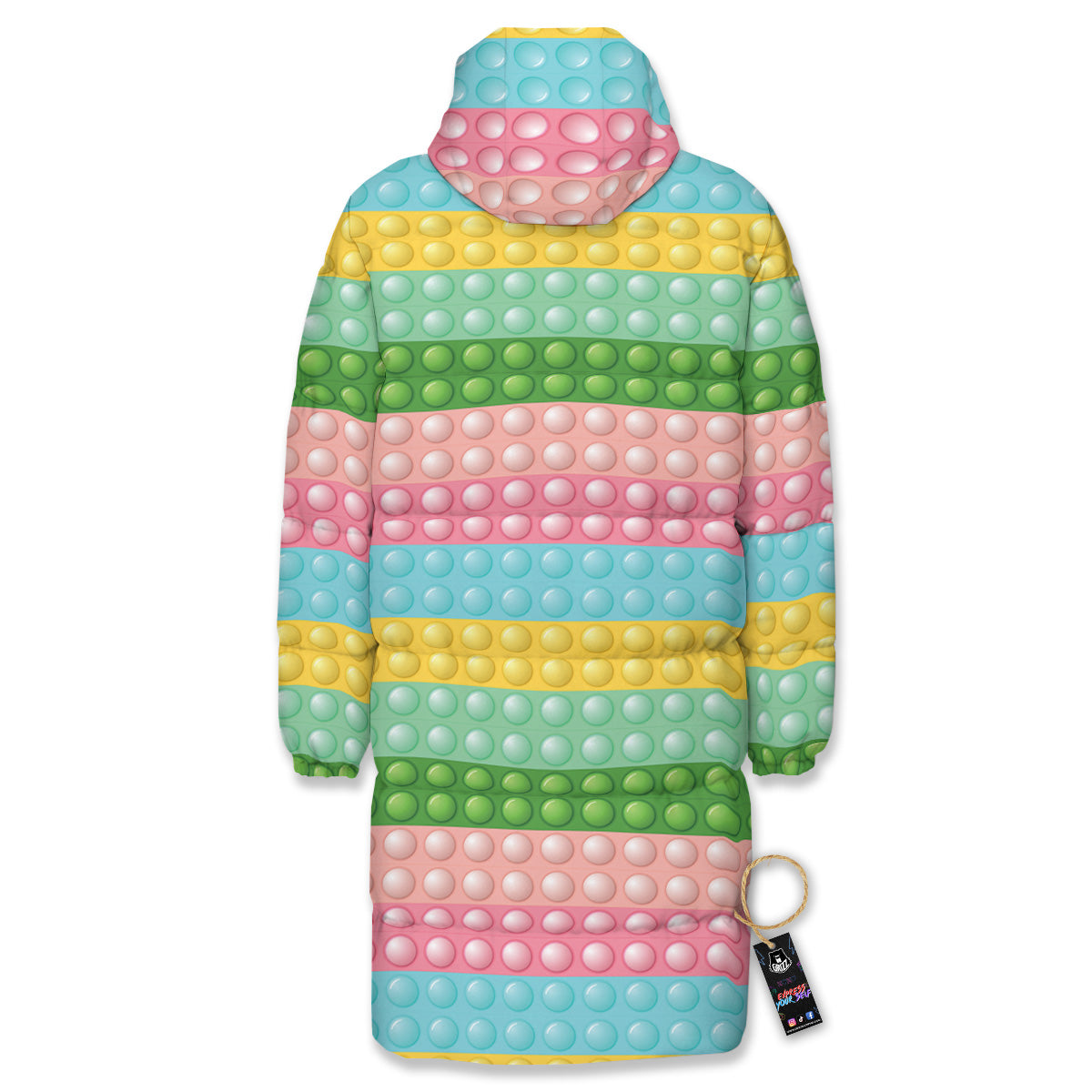 Pop It Pastel Color Print Pattern Long Down Jacket-grizzshop