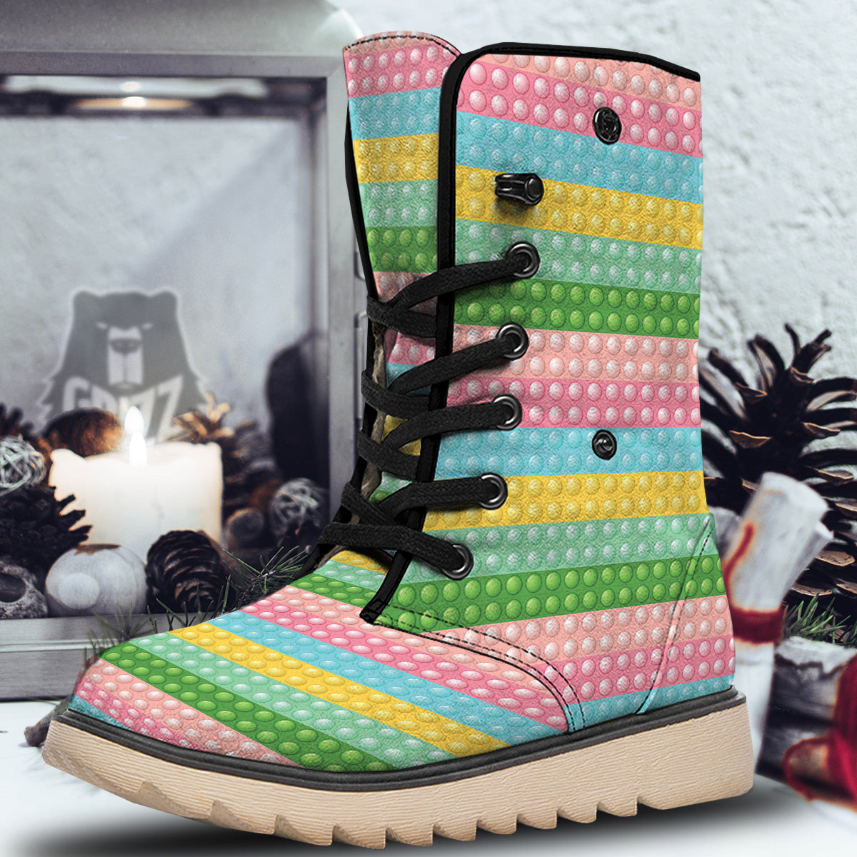Pop It Pastel Color Print Pattern Snow Boots-grizzshop