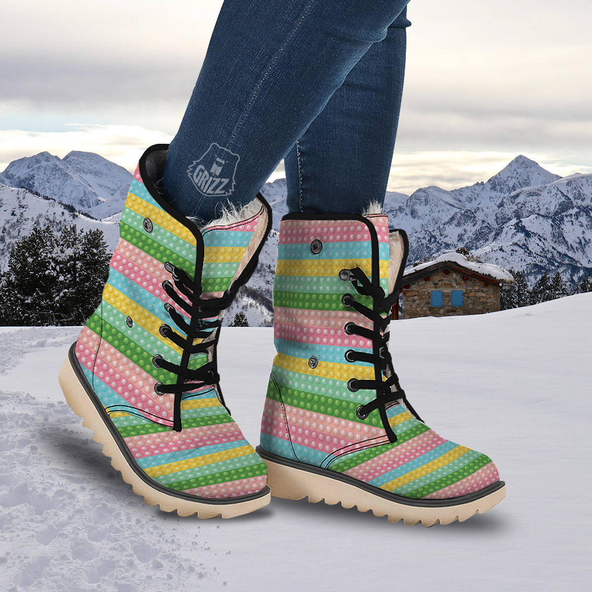 Pop It Pastel Color Print Pattern Snow Boots-grizzshop