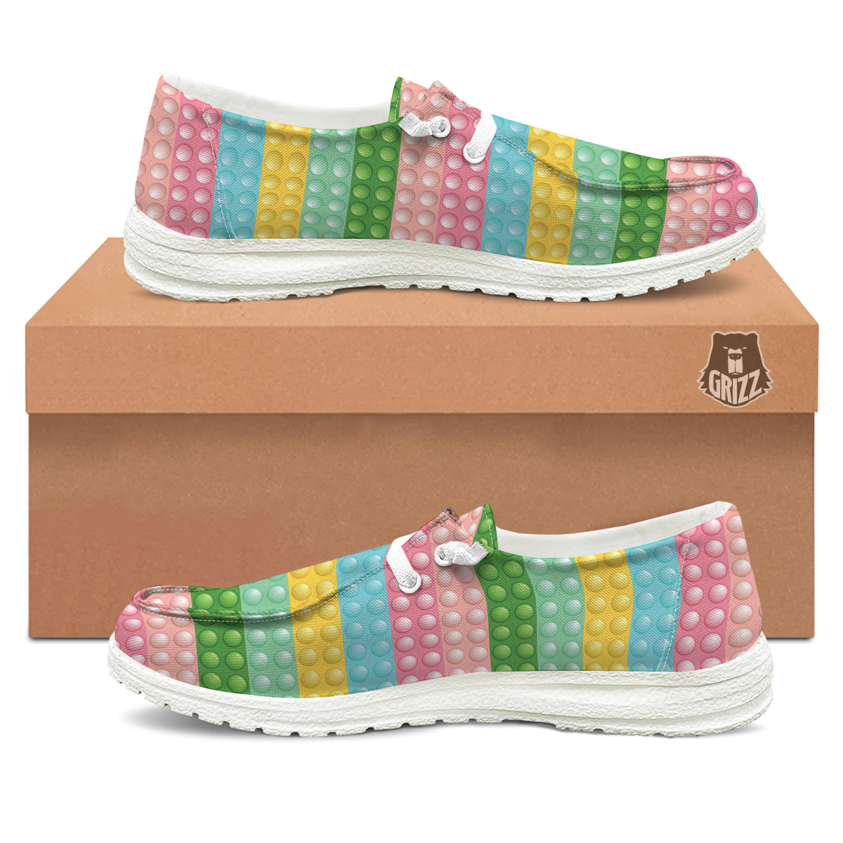 Pop It Pastel Color Print Pattern White Loafers-grizzshop