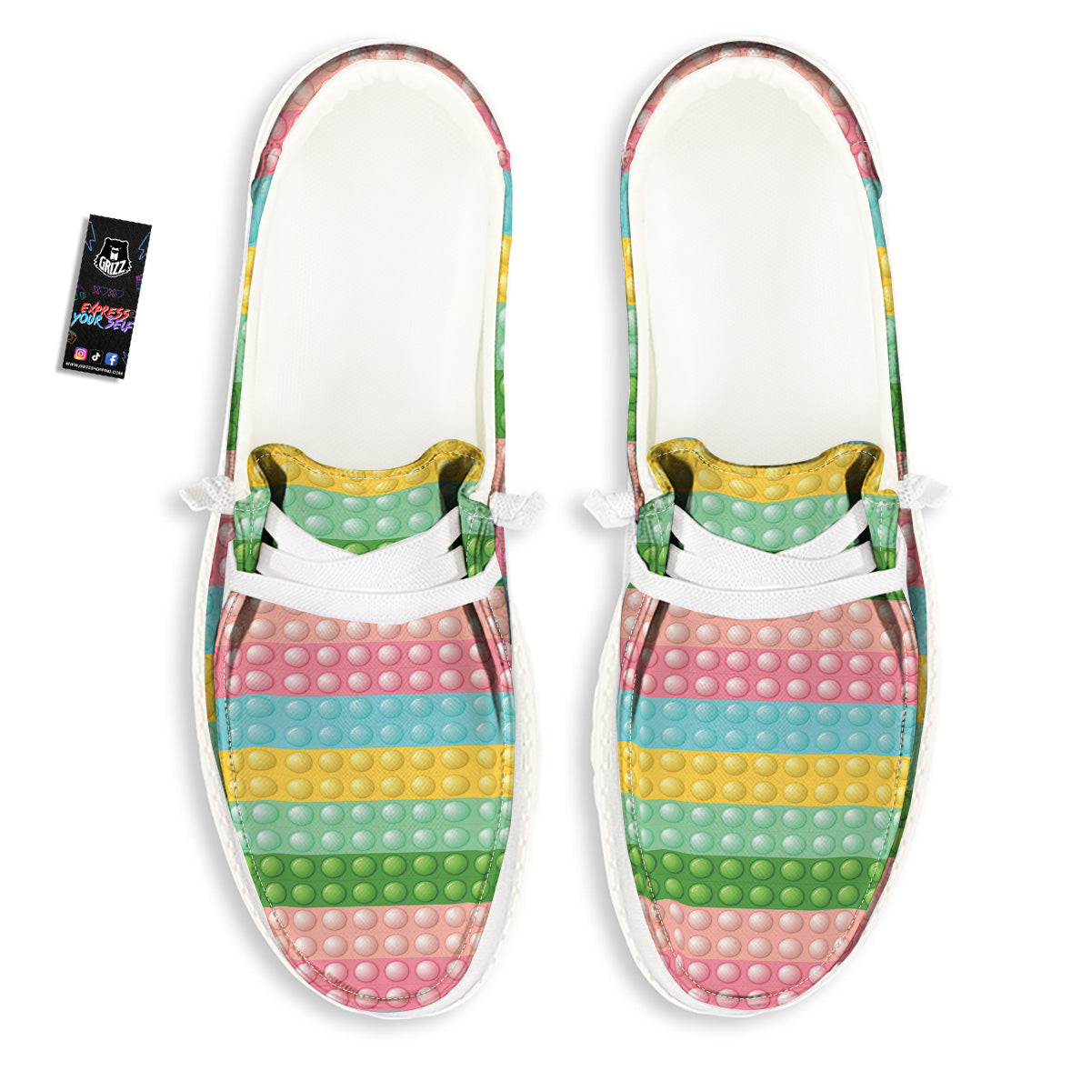 Pop It Pastel Color Print Pattern White Loafers-grizzshop