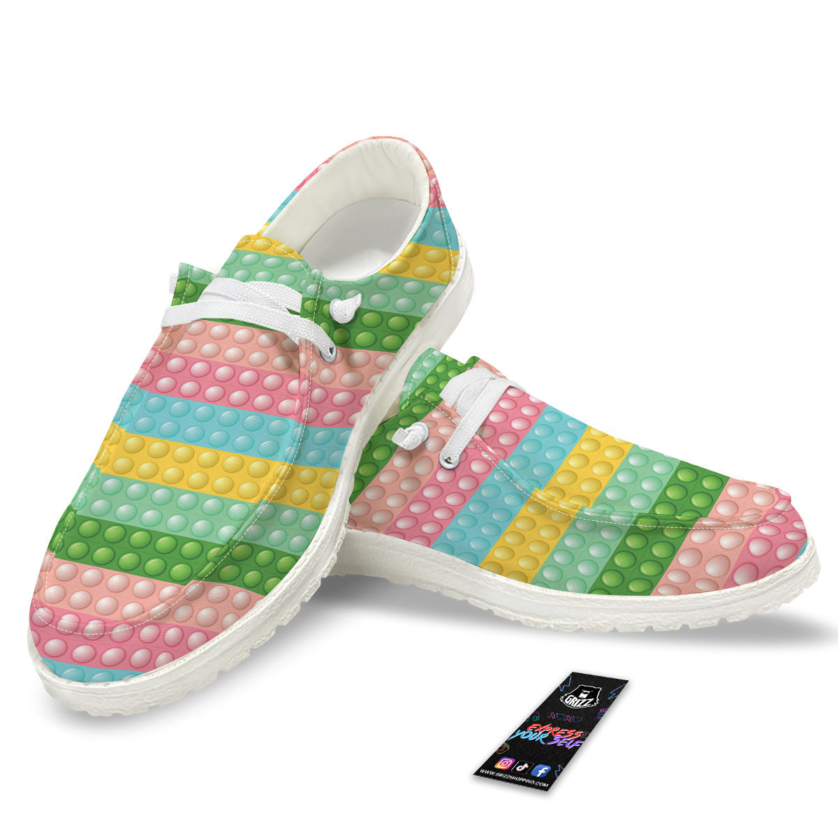 Pop It Pastel Color Print Pattern White Loafers-grizzshop