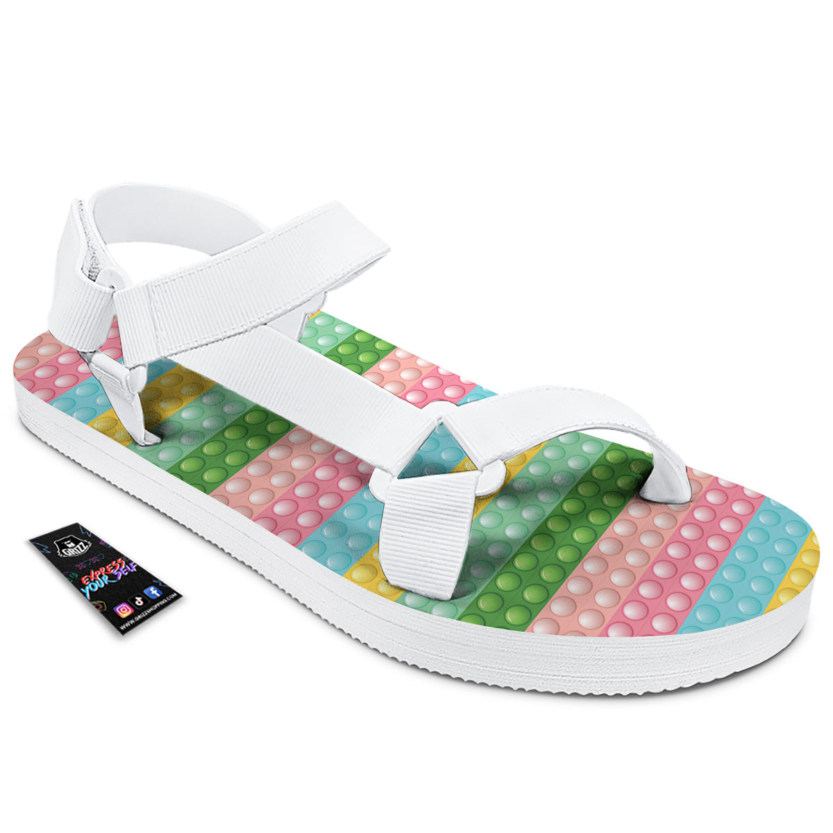 Pop It Pastel Color Print Pattern White Open Toe Sandals-grizzshop