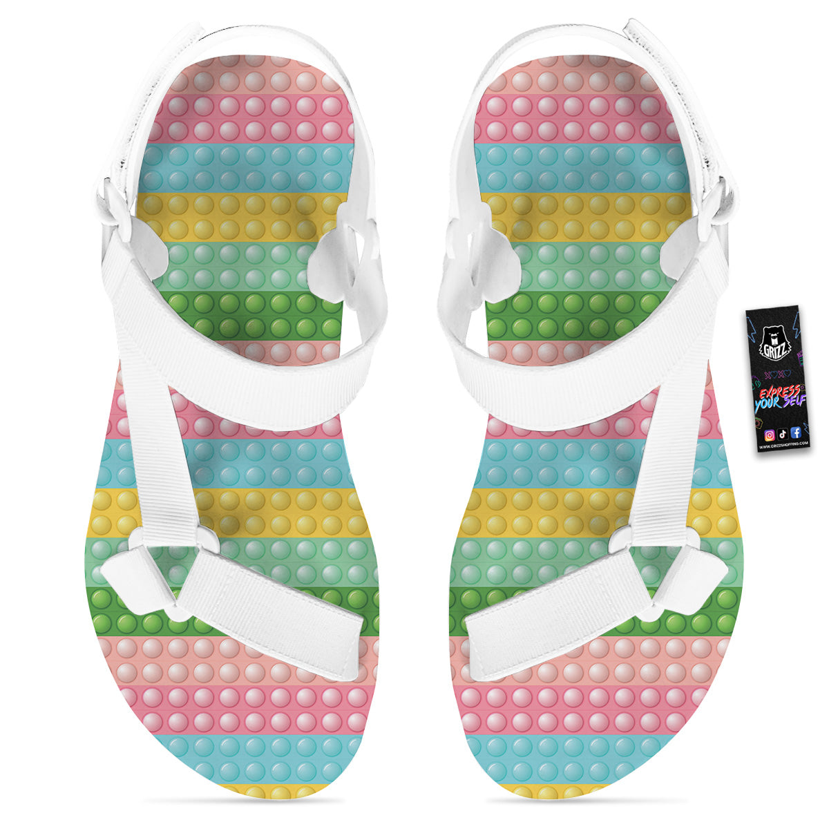 Pop It Pastel Color Print Pattern White Open Toe Sandals-grizzshop