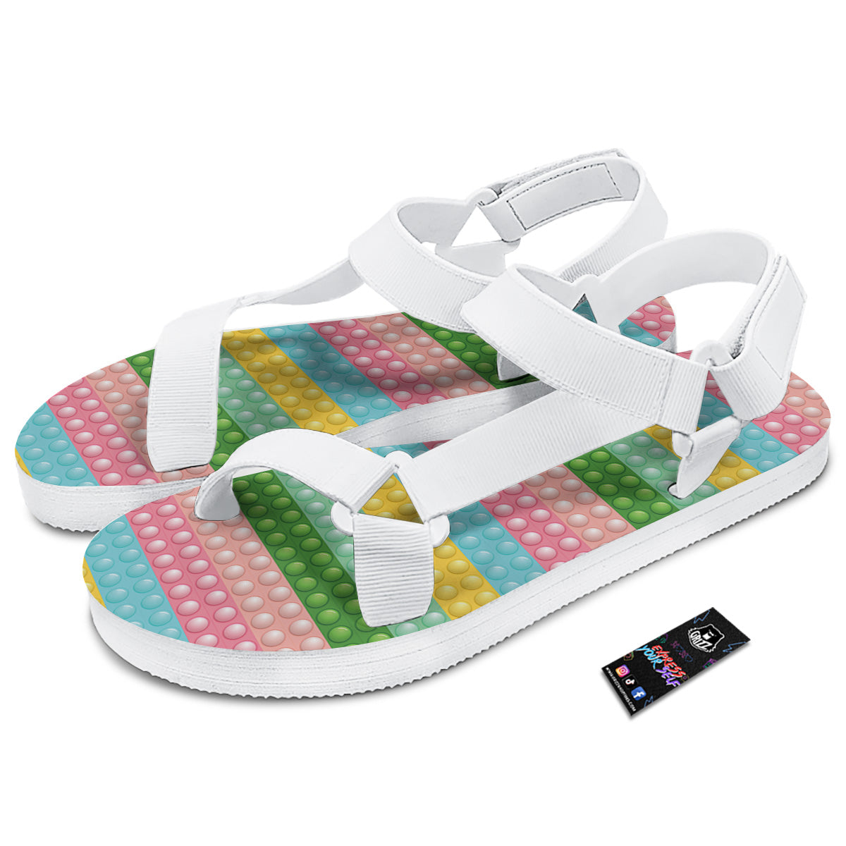 Pop It Pastel Color Print Pattern White Open Toe Sandals-grizzshop