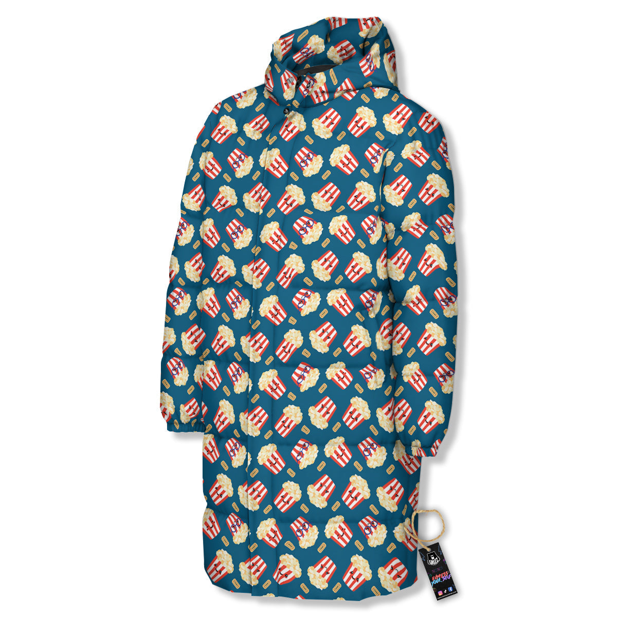 Popcorn Box Cute Print Pattern Long Down Jacket-grizzshop