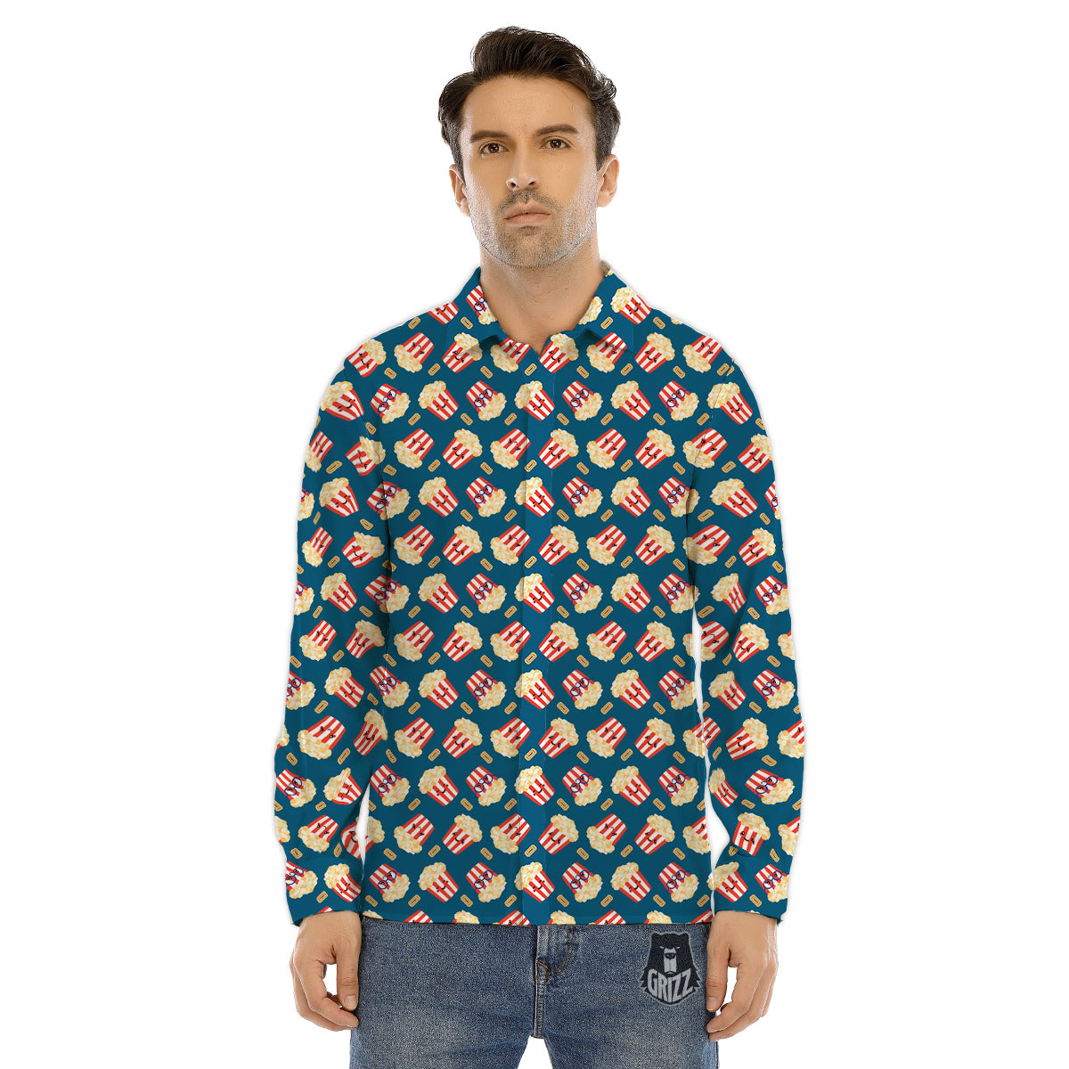 Popcorn Box Cute Print Pattern Men's Dress Shirts-grizzshop