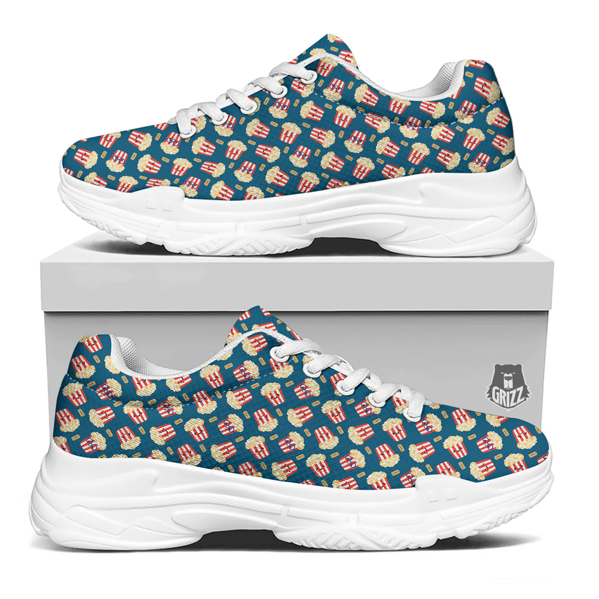 Popcorn Box Cute Print Pattern White Chunky Shoes-grizzshop