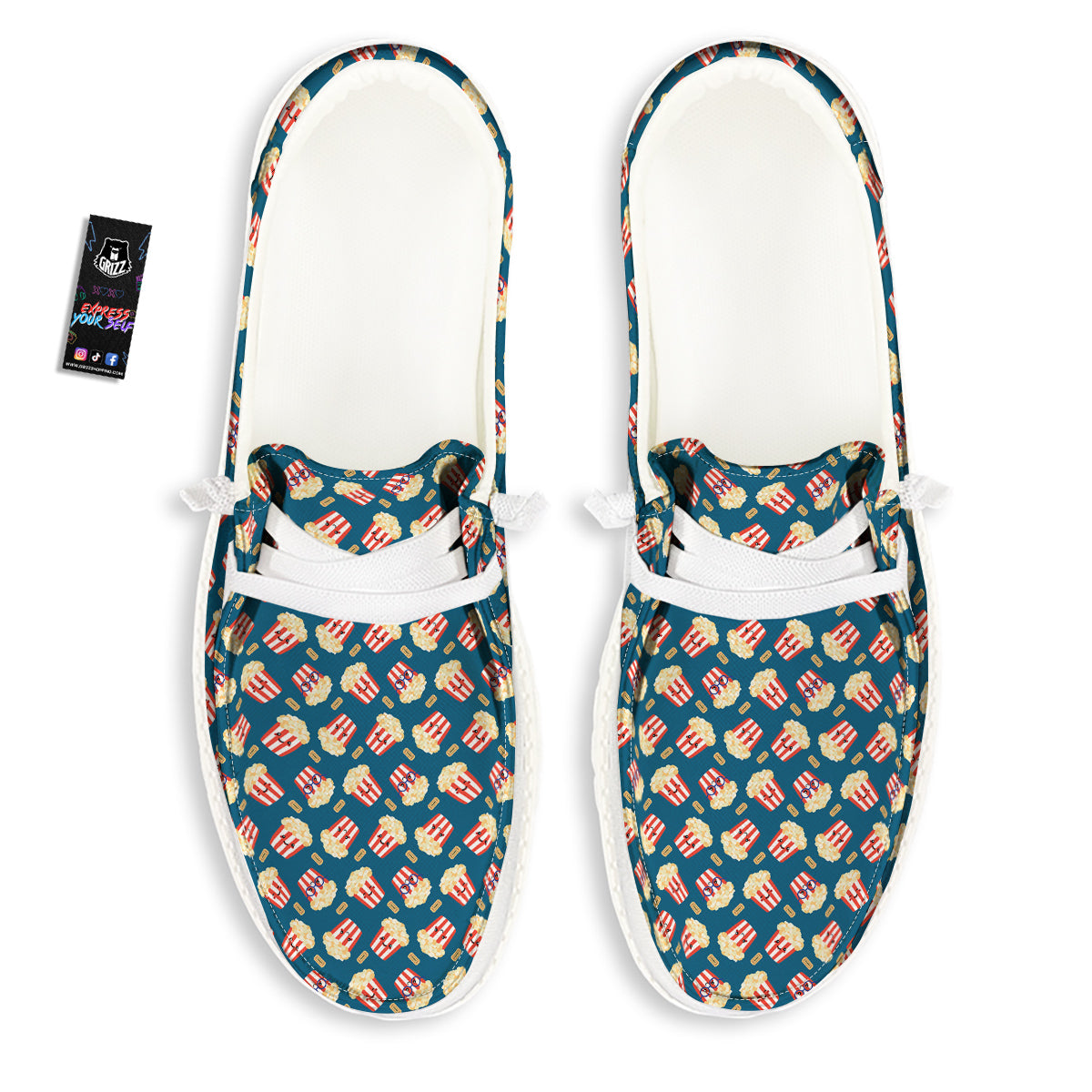 Popcorn Box Cute Print Pattern White Loafers-grizzshop