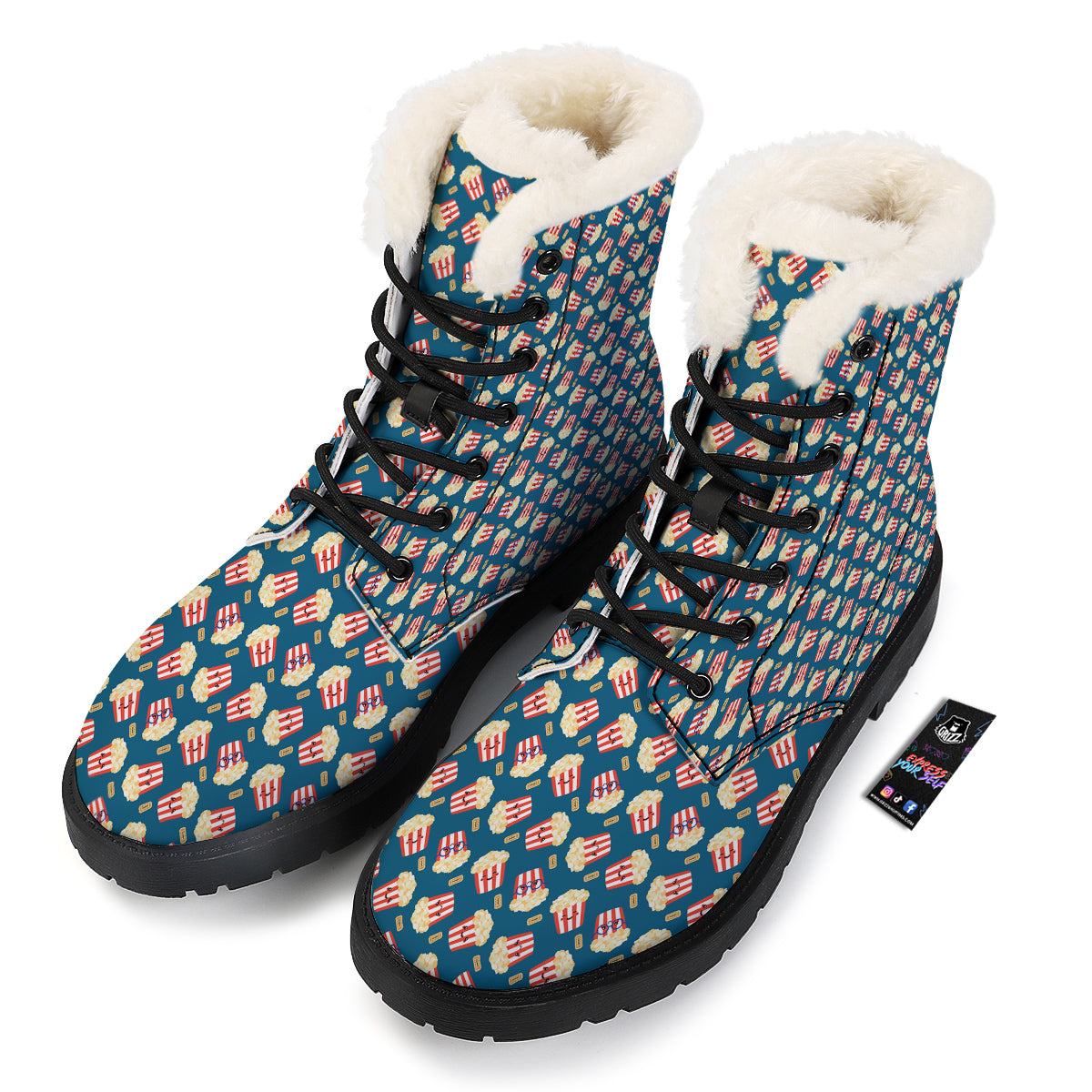 Popcorn Box Cute Print Pattern Winter Boots-grizzshop