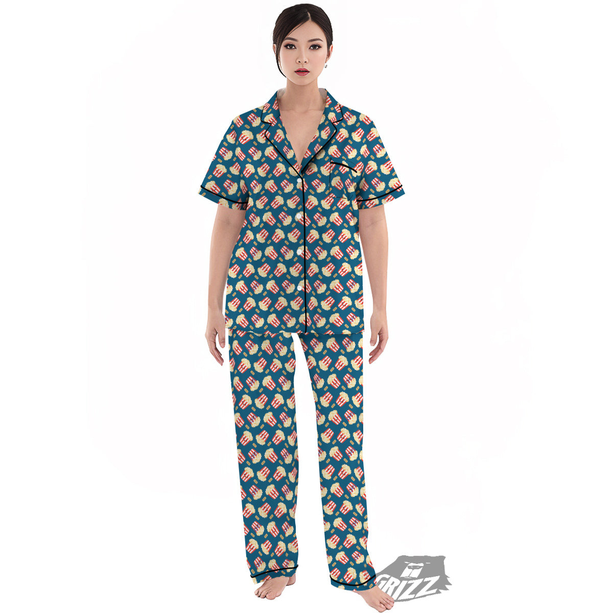 Popcorn Box Cute Print Pattern Women's Pajamas Set-grizzshop