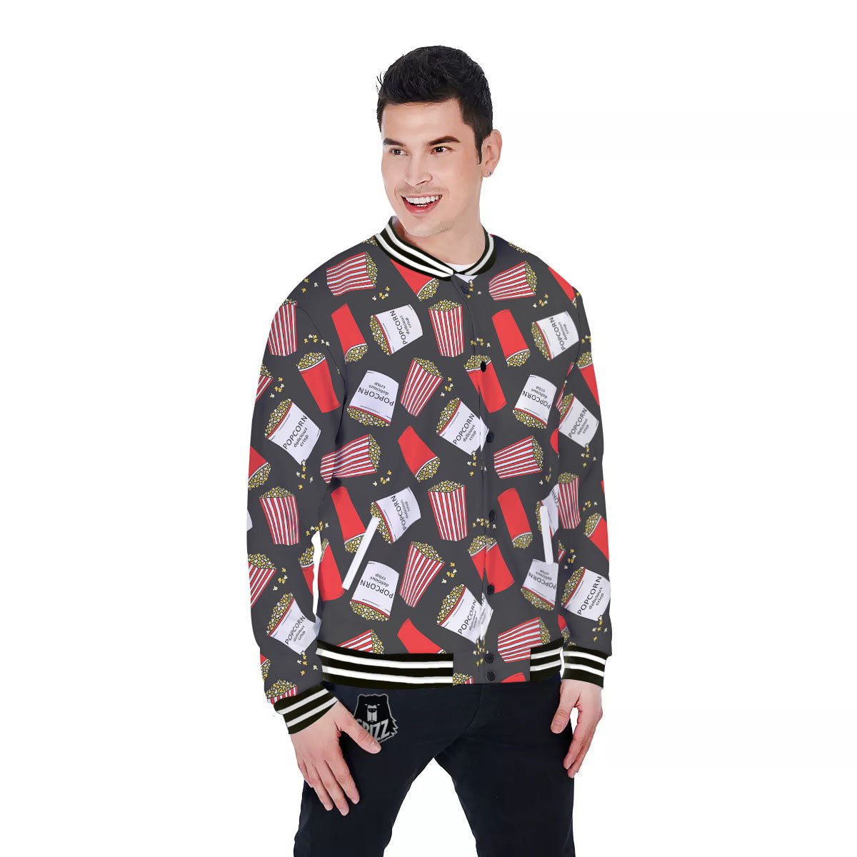 Popcorn Box Print Pattern Baseball Jacket-grizzshop