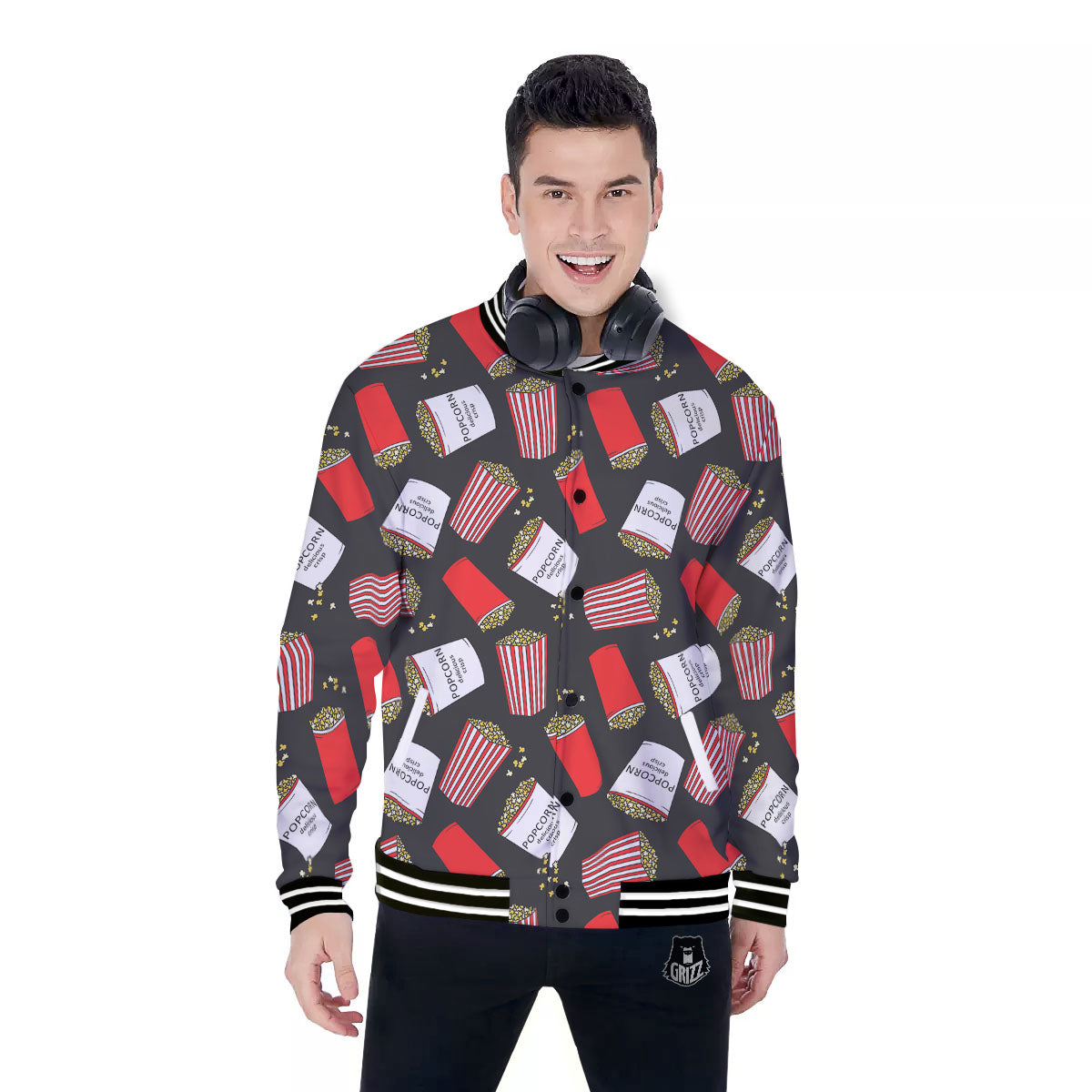Popcorn Box Print Pattern Baseball Jacket-grizzshop