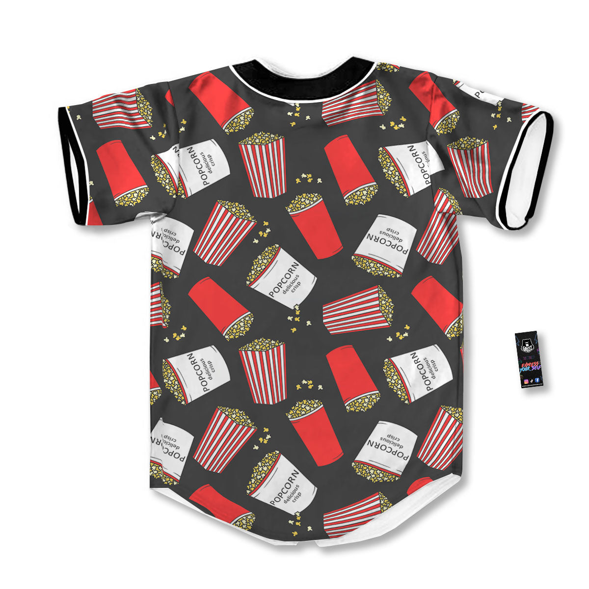Popcorn Box Print Pattern Baseball Jersey-grizzshop