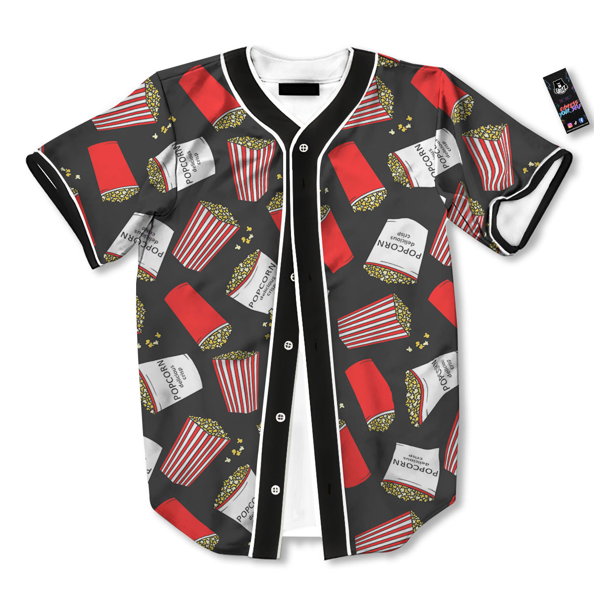 Popcorn Box Print Pattern Baseball Jersey-grizzshop