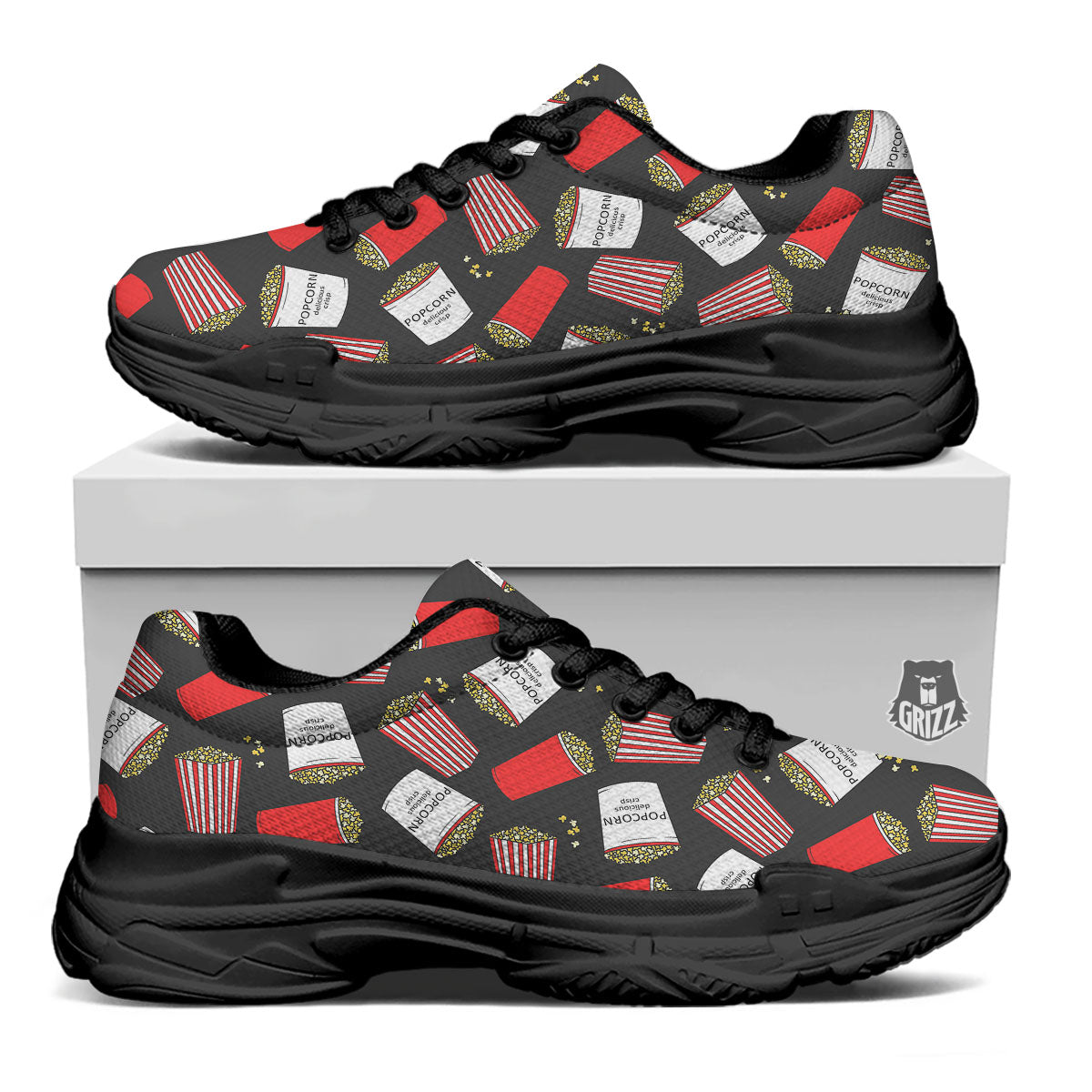 Popcorn Box Print Pattern Black Chunky Shoes-grizzshop