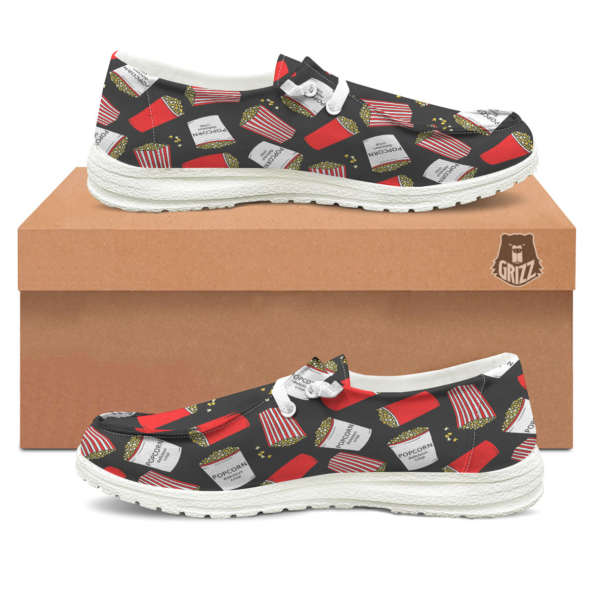 Popcorn Box Print Pattern Black Loafers-grizzshop