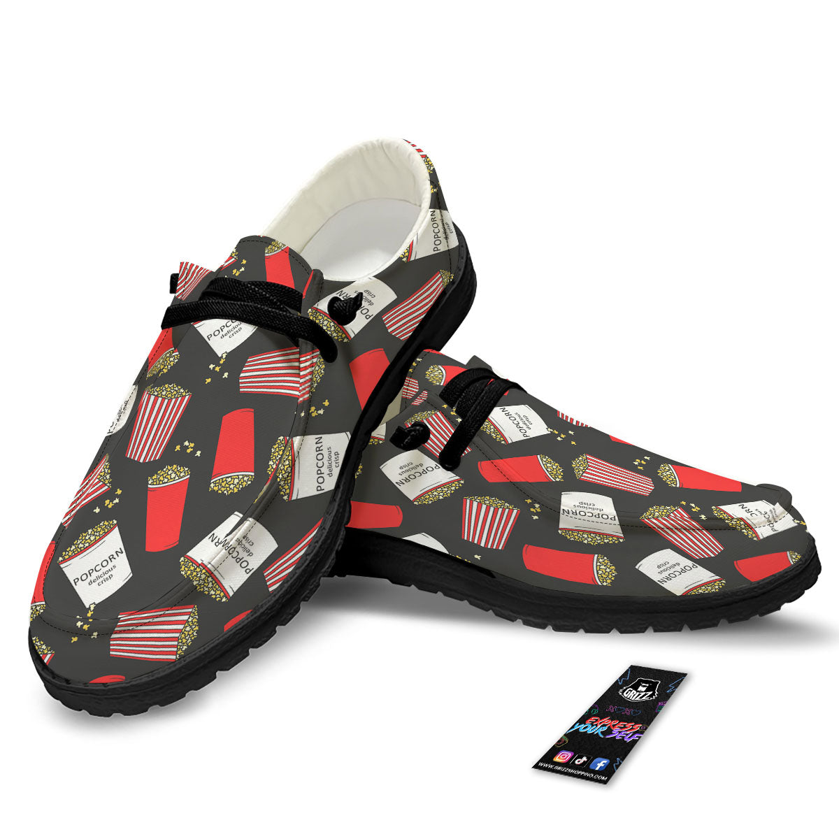 Popcorn Box Print Pattern Black Loafers-grizzshop