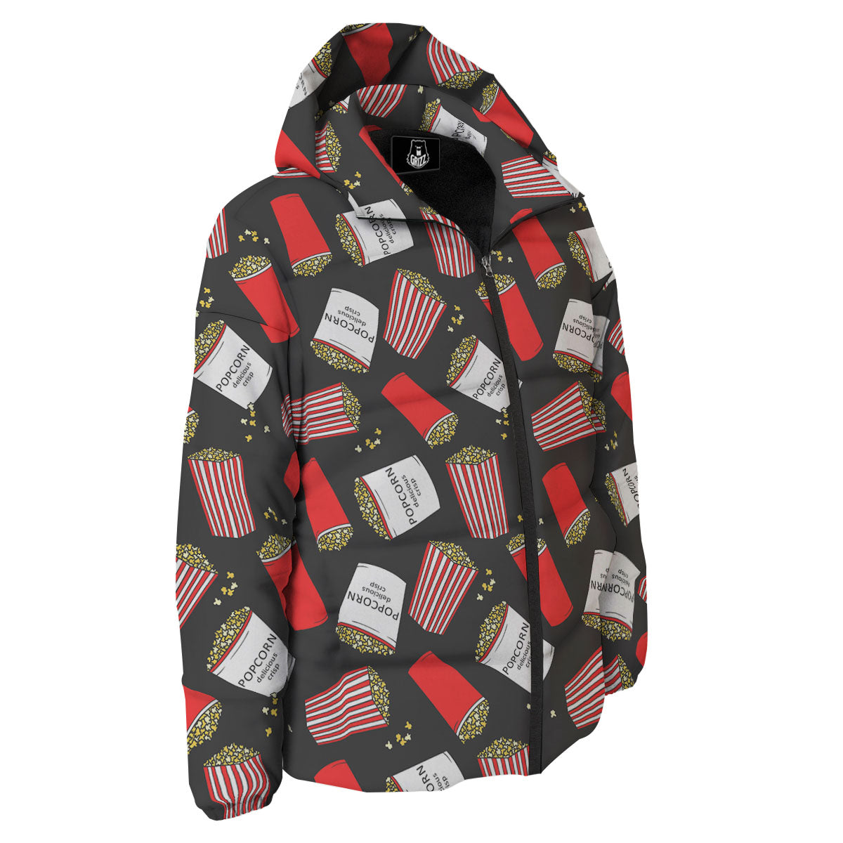Popcorn Box Print Pattern Down Jacket-grizzshop