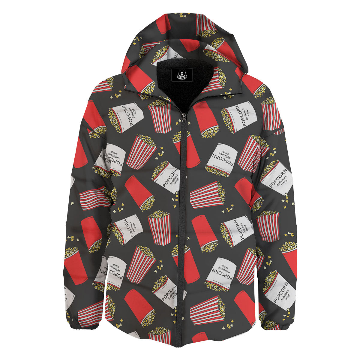Popcorn Box Print Pattern Down Jacket-grizzshop