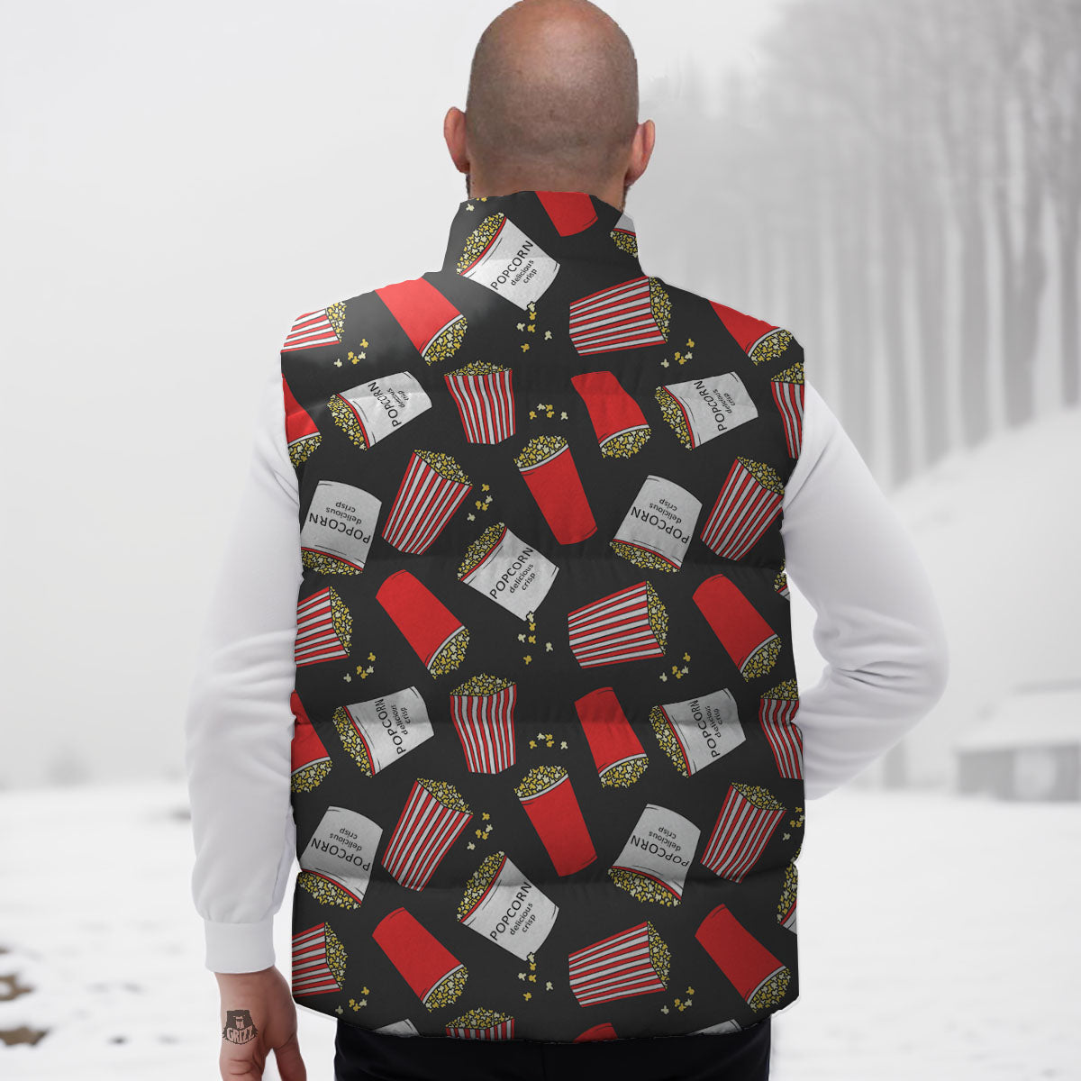 Popcorn Box Print Pattern Down Vest-grizzshop