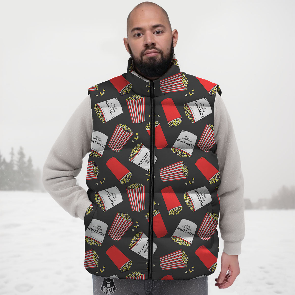 Popcorn Box Print Pattern Down Vest-grizzshop