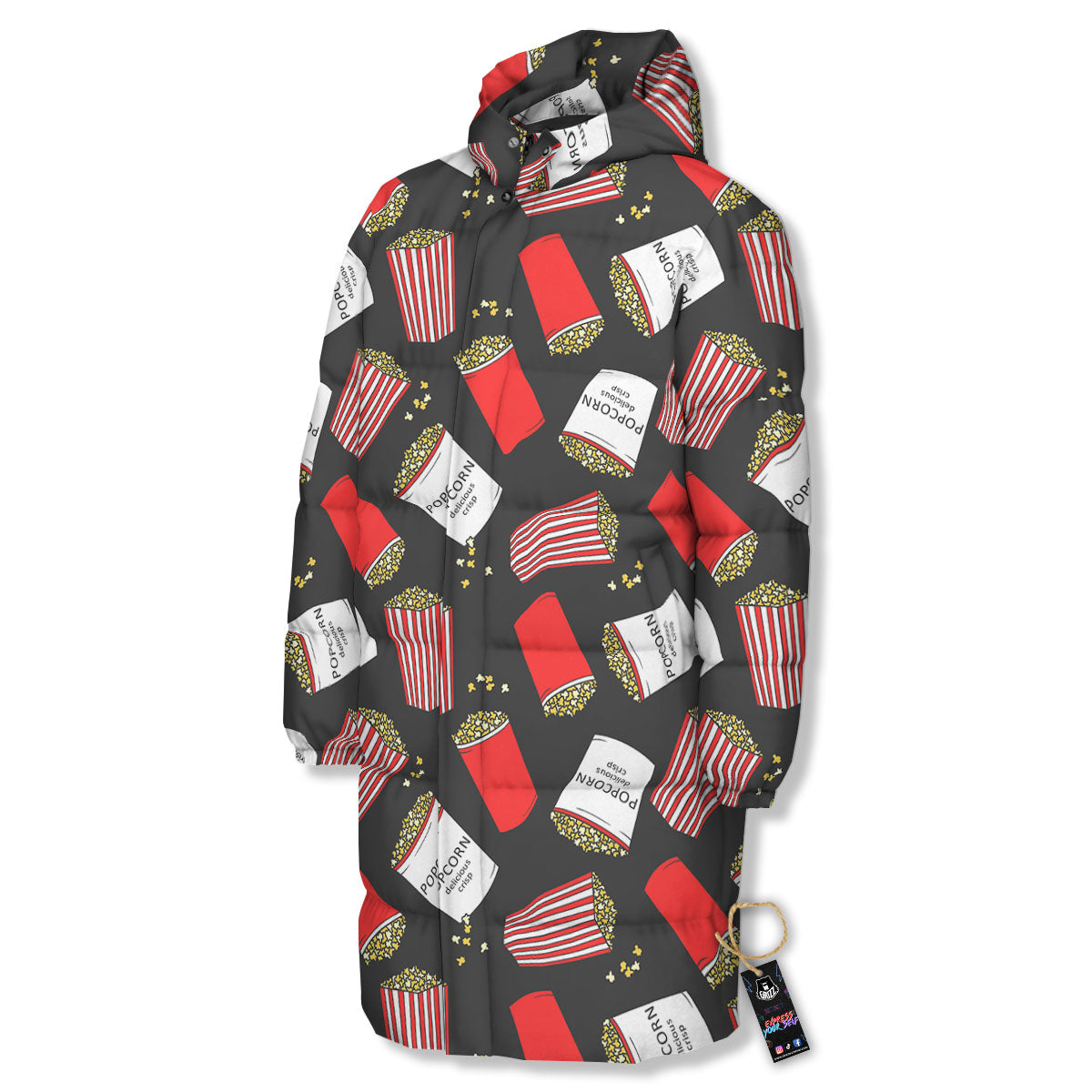 Popcorn Box Print Pattern Long Down Jacket-grizzshop