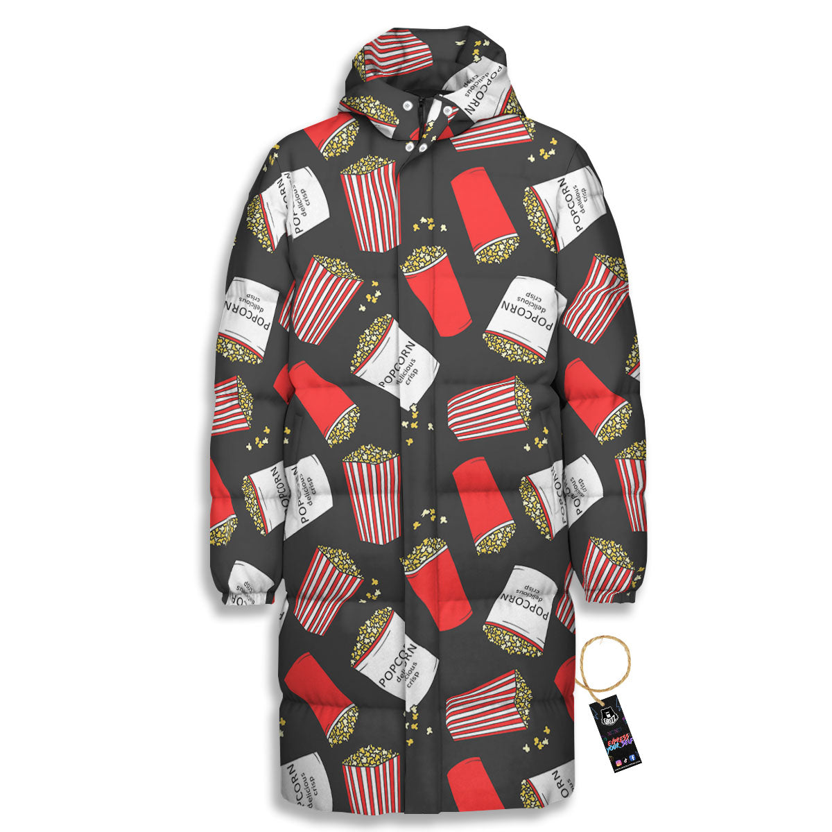 Popcorn Box Print Pattern Long Down Jacket-grizzshop