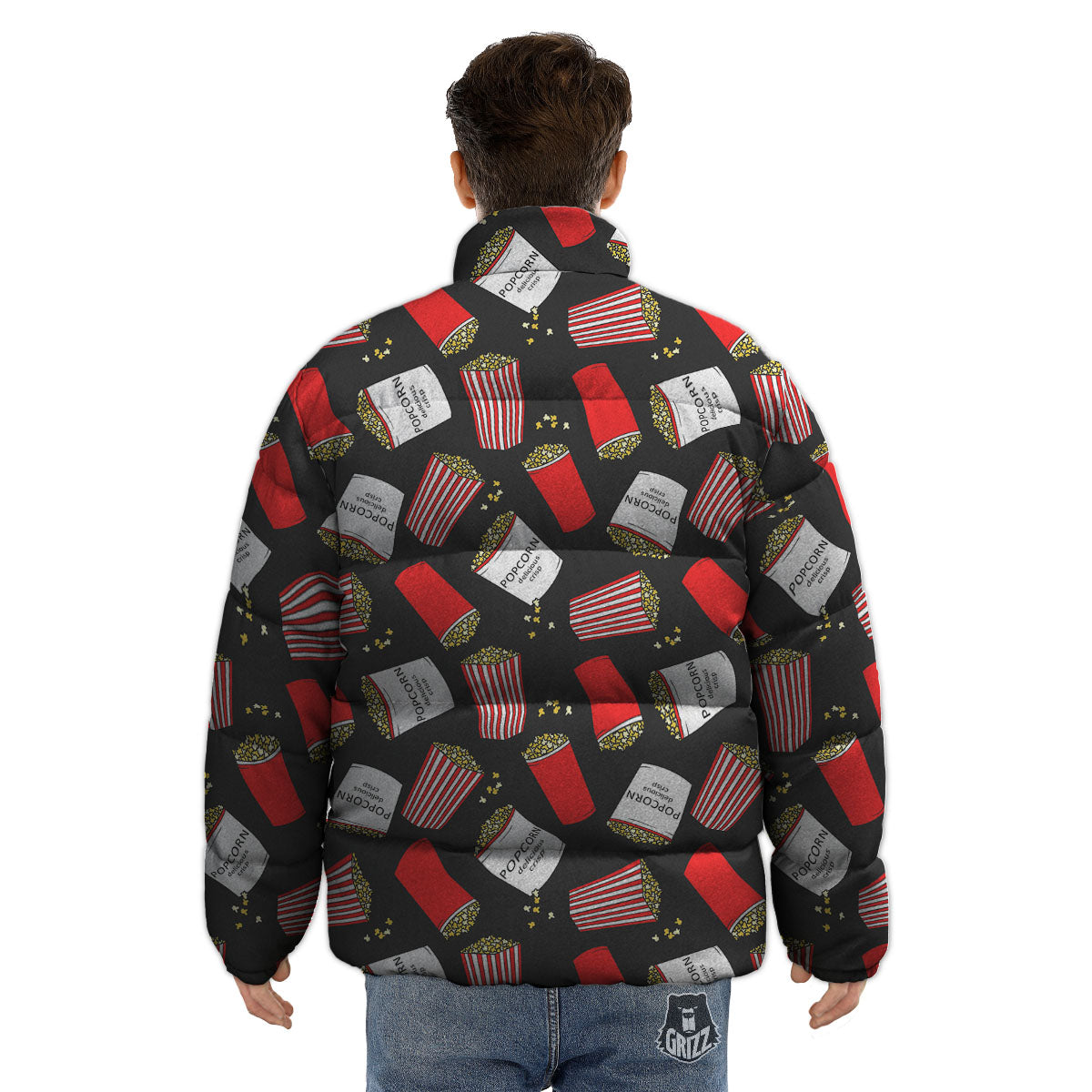 Popcorn Box Print Pattern Puffer Jacket-grizzshop