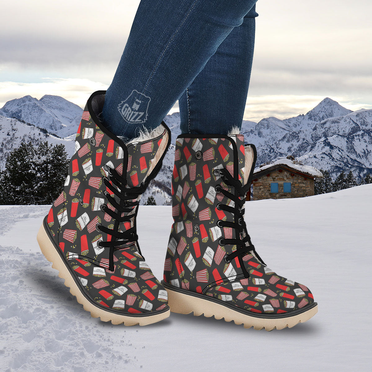 Popcorn Box Print Pattern Snow Boots-grizzshop