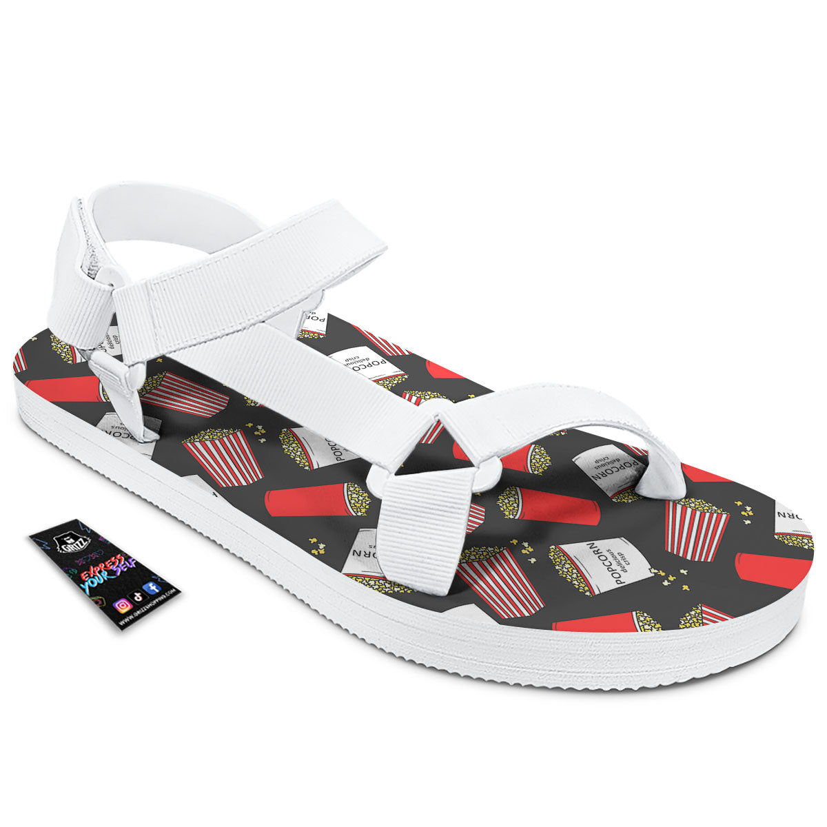 Popcorn Box Print Pattern White Open Toe Sandals-grizzshop