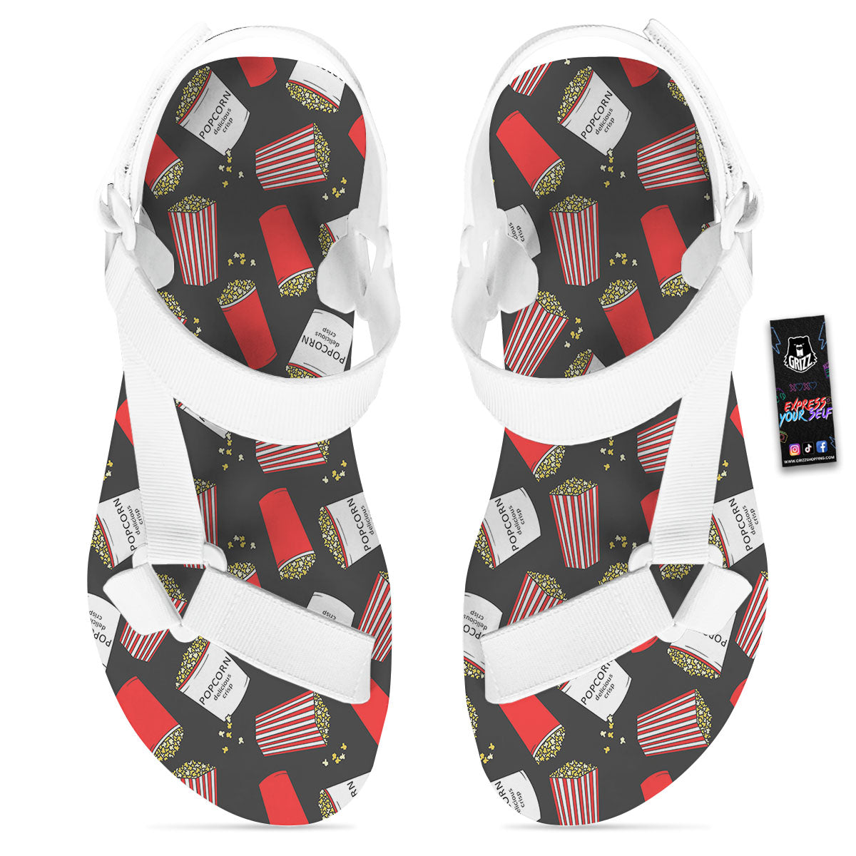 Popcorn Box Print Pattern White Open Toe Sandals-grizzshop