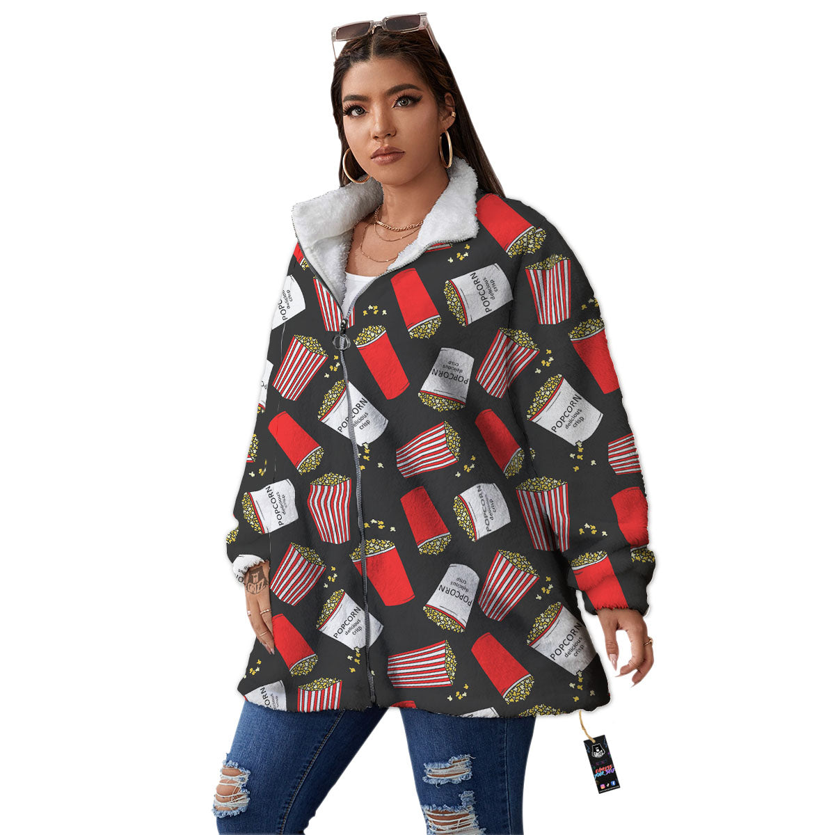 Popcorn Box Print Pattern Women's Sherpa Jacket-grizzshop