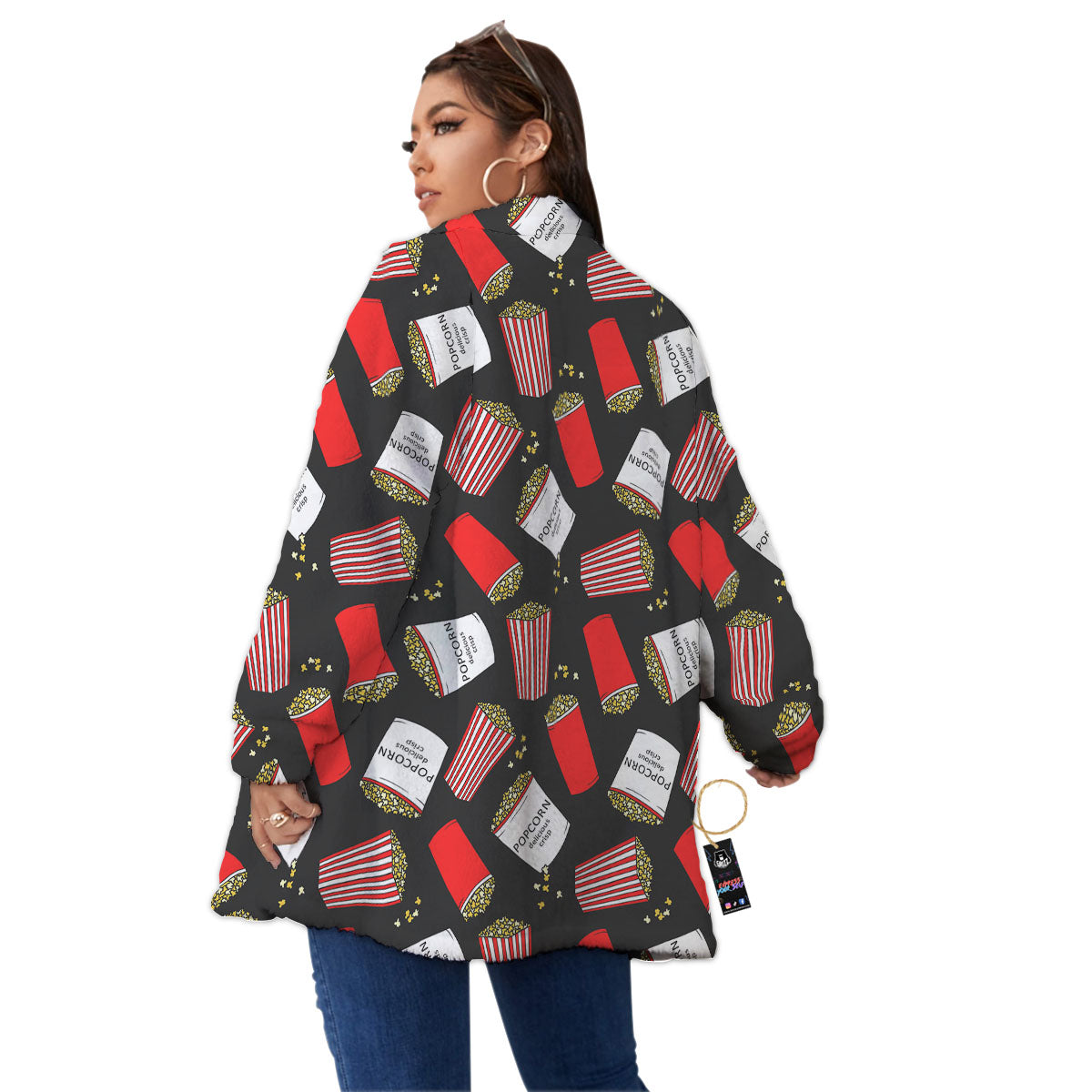 Popcorn Box Print Pattern Women's Sherpa Jacket-grizzshop
