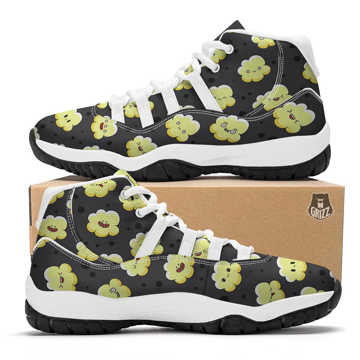 Popcorn Cartoon Pattern Print White Bball Shoes-grizzshop