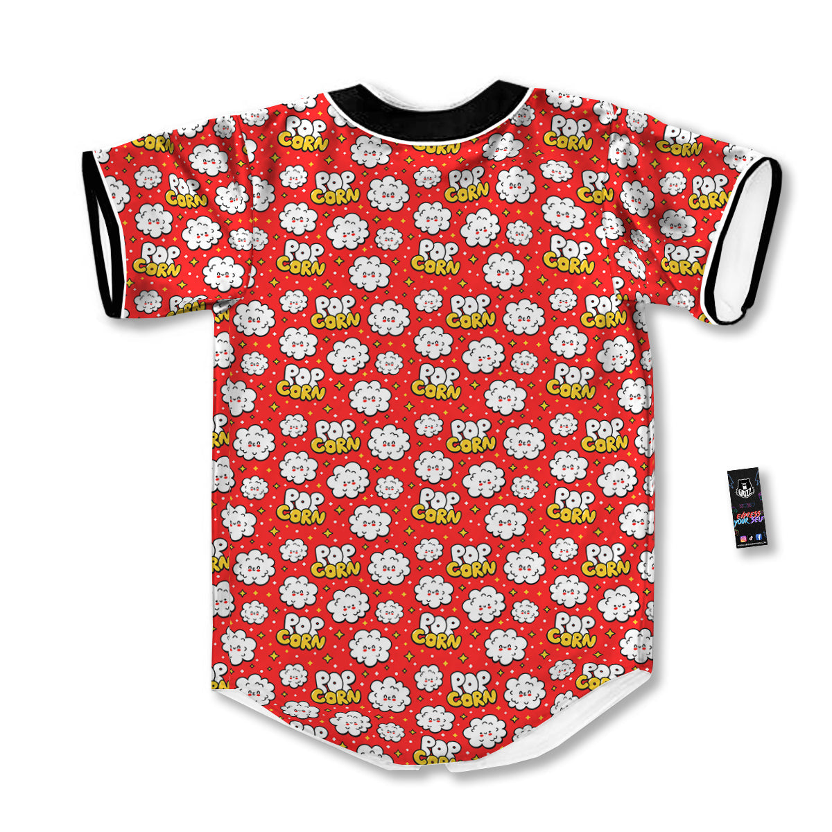 Popcorn Cute Print Pattern Baseball Jersey-grizzshop