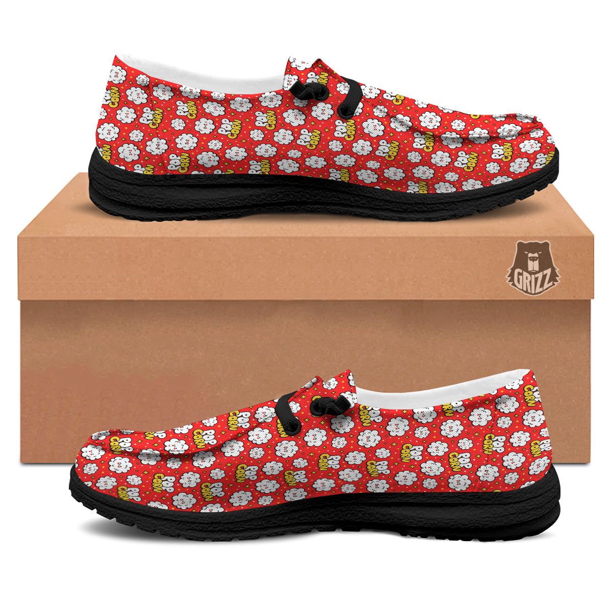 Popcorn Cute Print Pattern Black Loafers-grizzshop