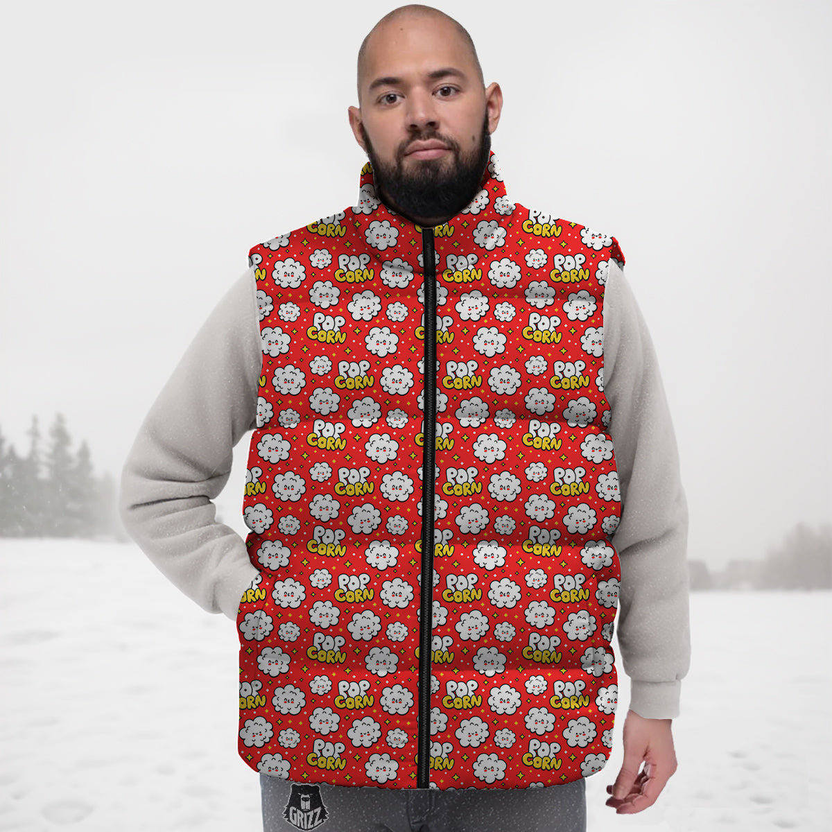 Popcorn Cute Print Pattern Down Vest-grizzshop