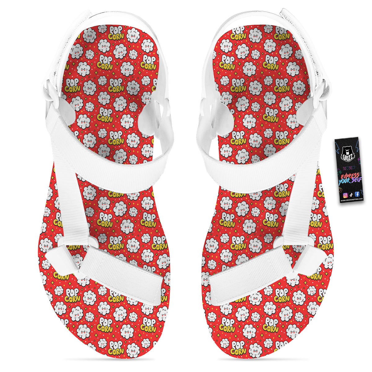 Popcorn Cute Print Pattern White Open Toe Sandals-grizzshop