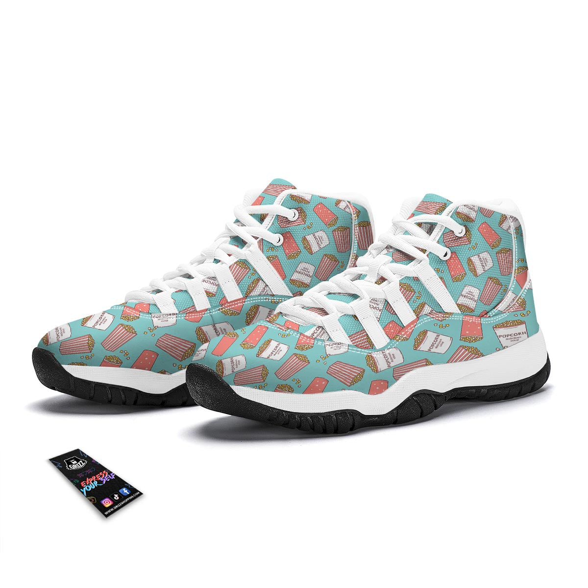Popcorn Pastel Pattern Print White Bball Shoes-grizzshop