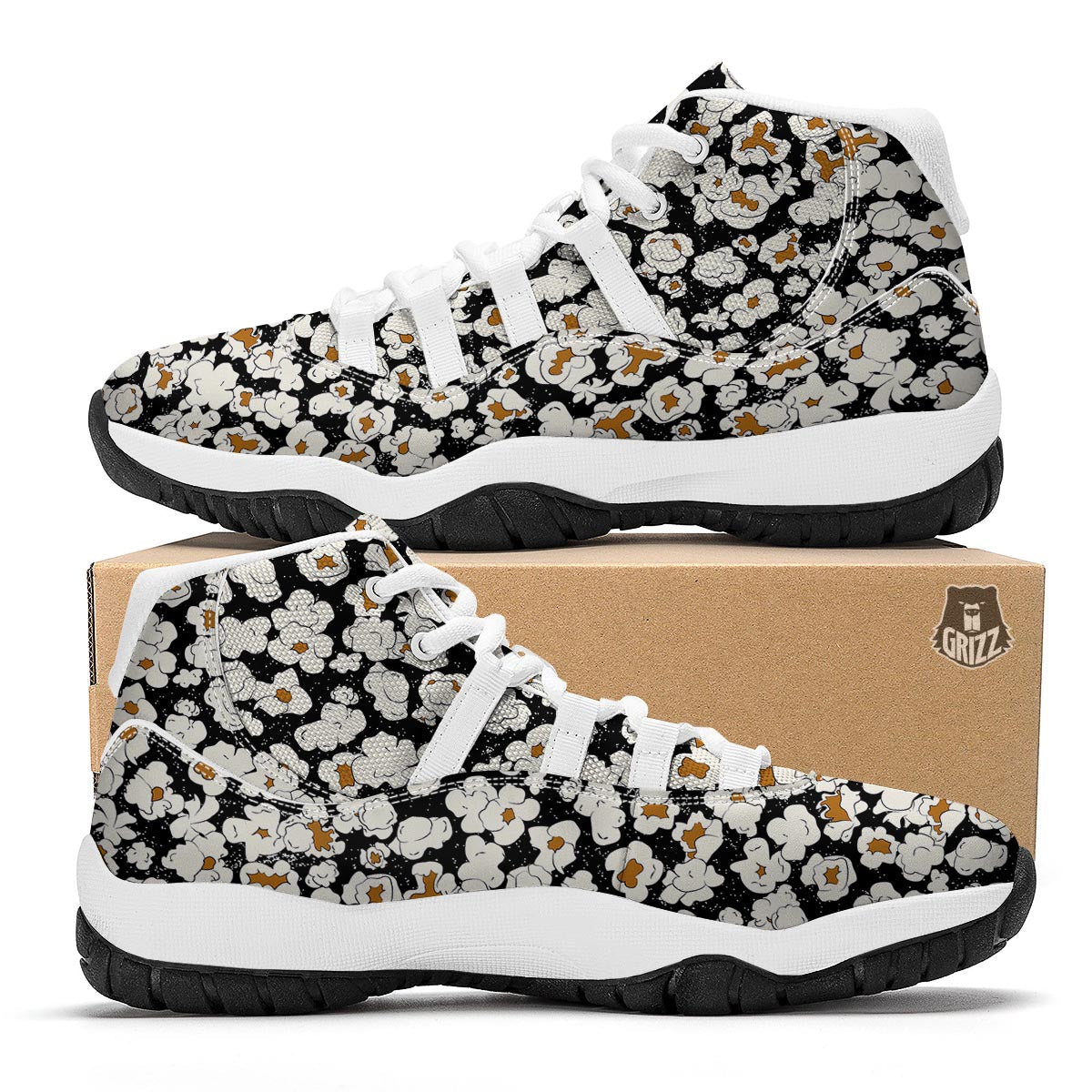 Popcorn Pattern Print White Bball Shoes-grizzshop