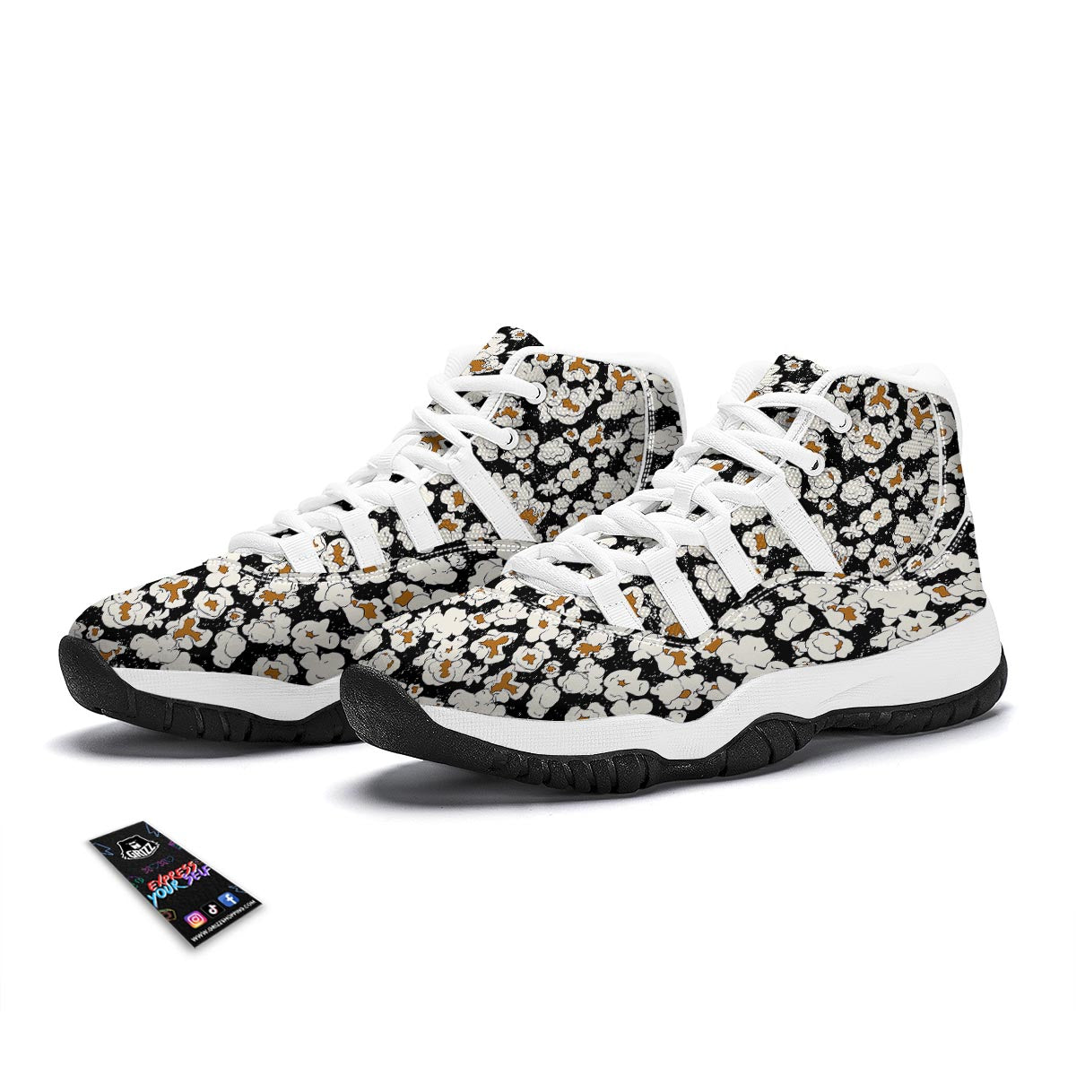 Popcorn Pattern Print White Bball Shoes-grizzshop