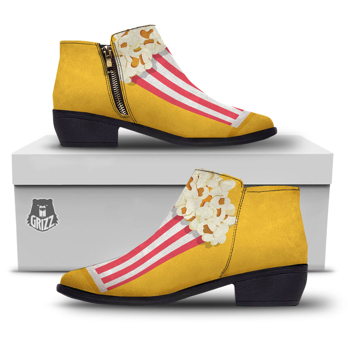 Popcorn Print Ankle Boots-grizzshop