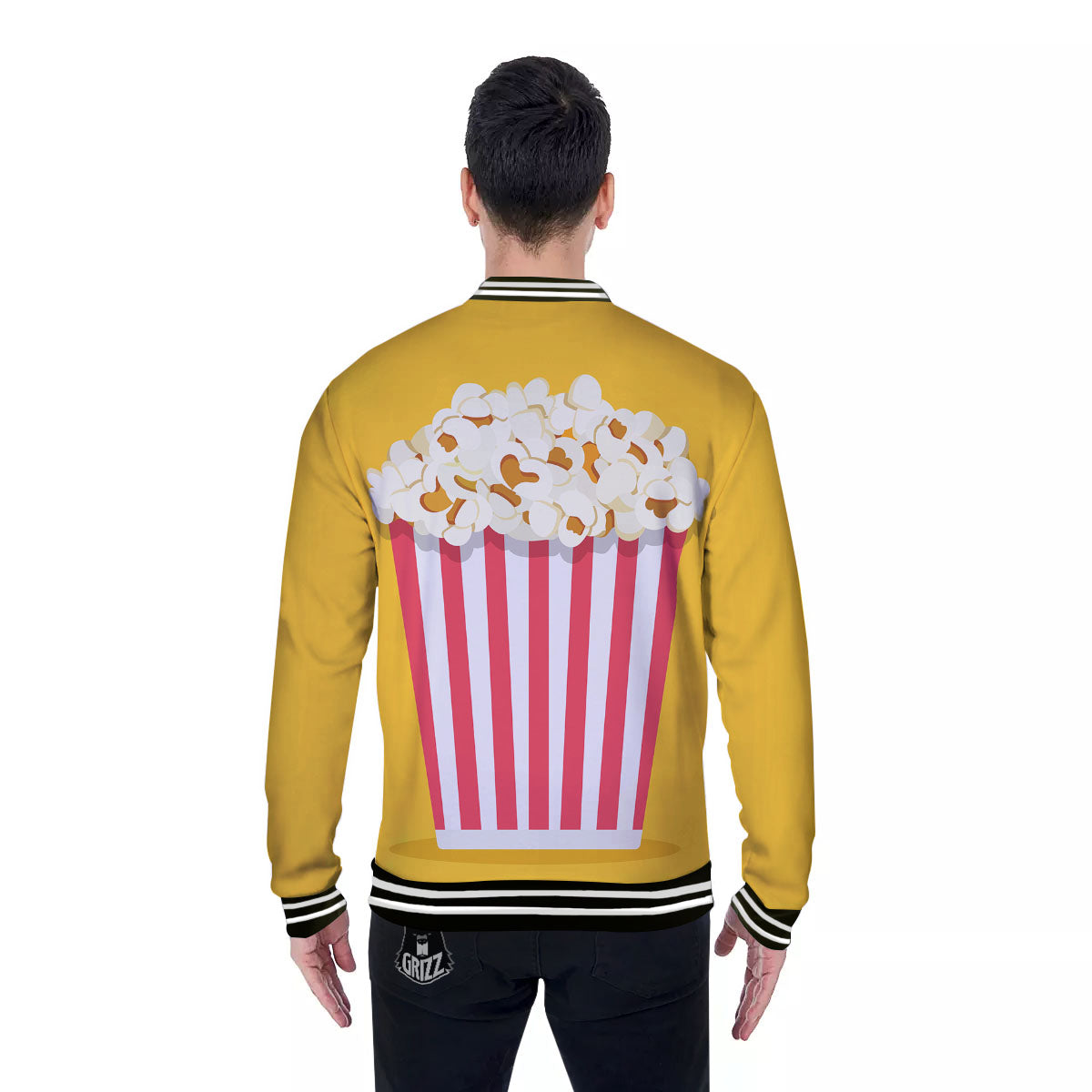 Popcorn Print Baseball Jacket-grizzshop