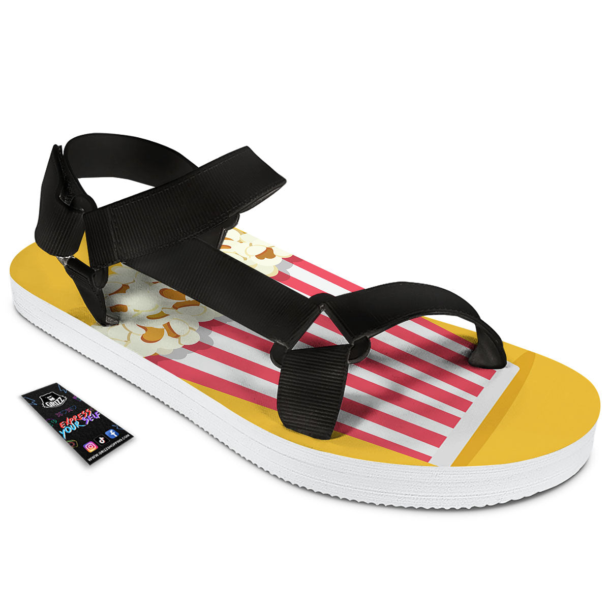 Popcorn Print Black Open Toe Sandals-grizzshop