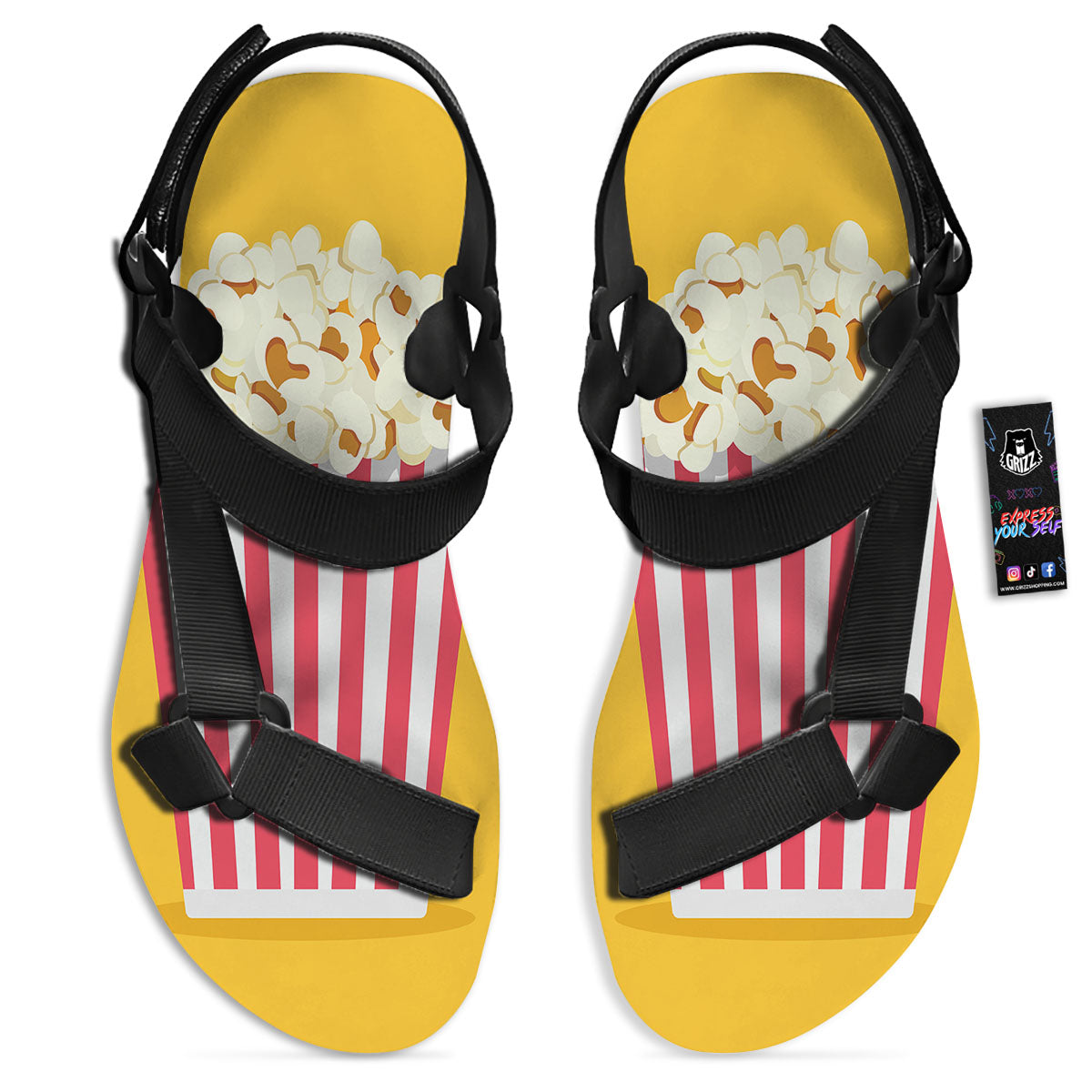 Popcorn Print Black Open Toe Sandals-grizzshop