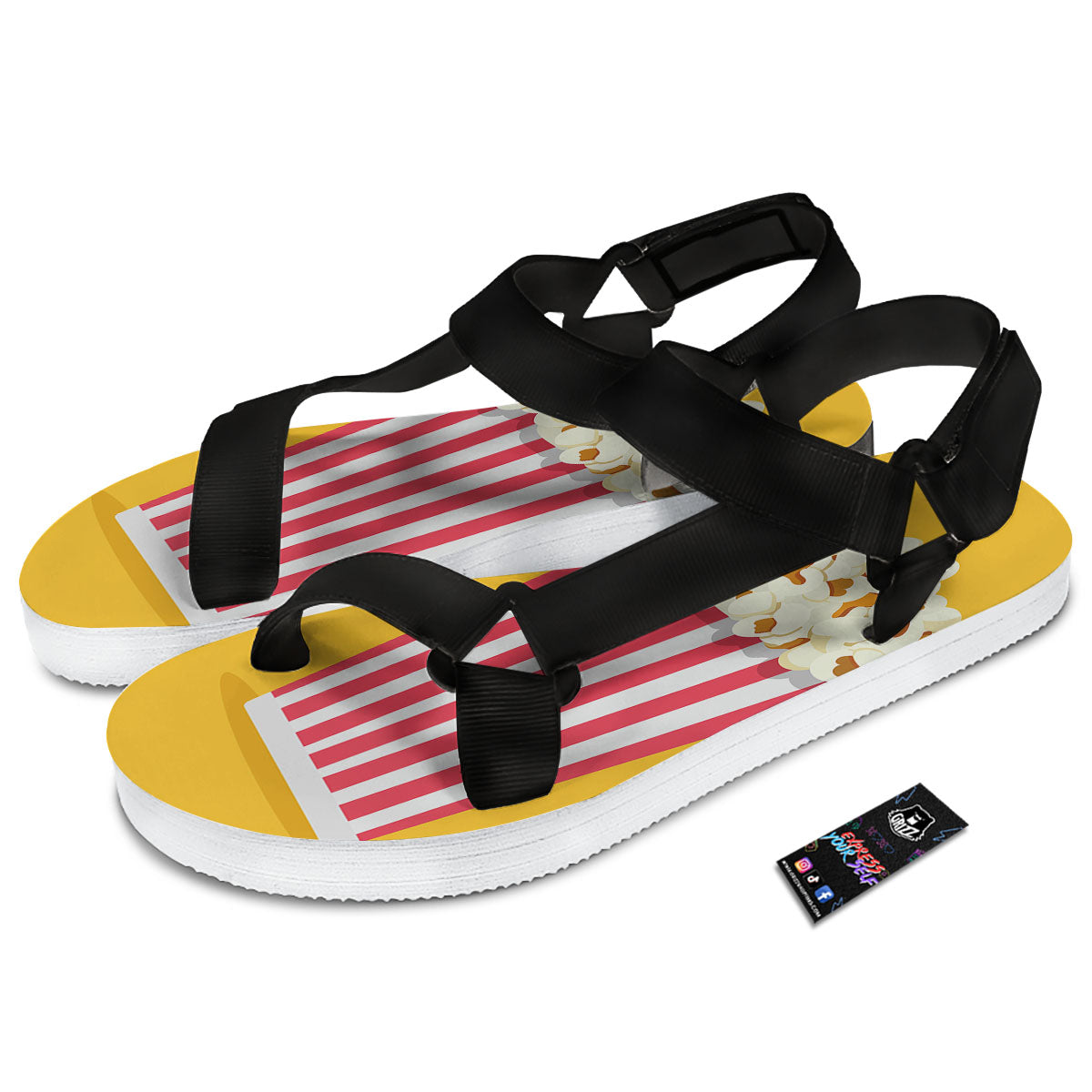 Popcorn Print Black Open Toe Sandals-grizzshop