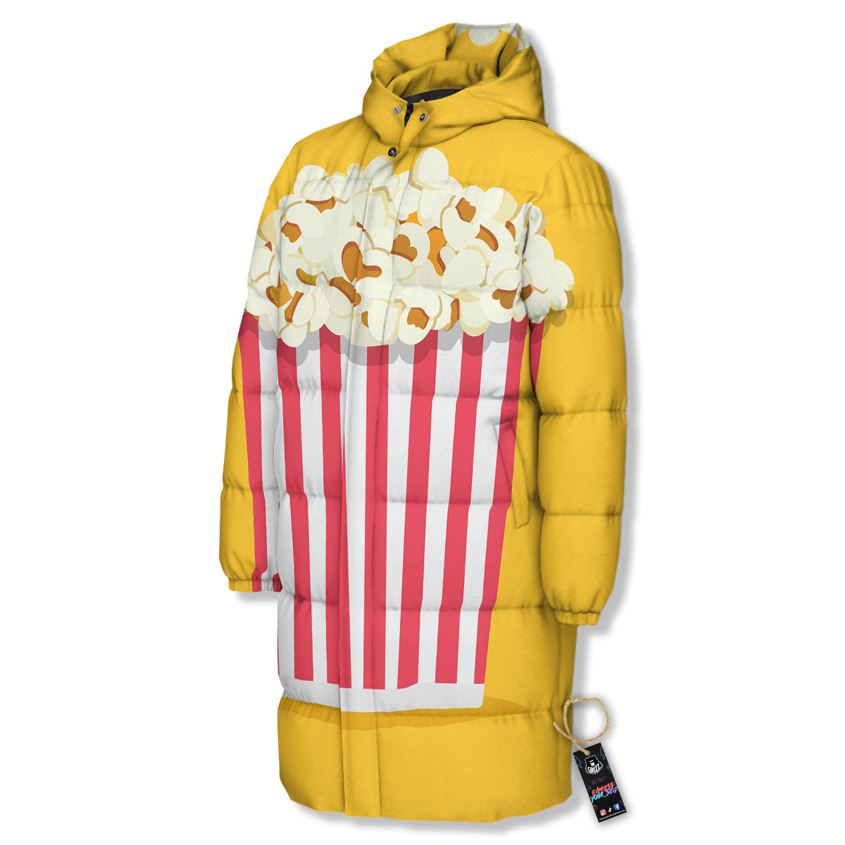 Popcorn Print Long Down Jacket-grizzshop
