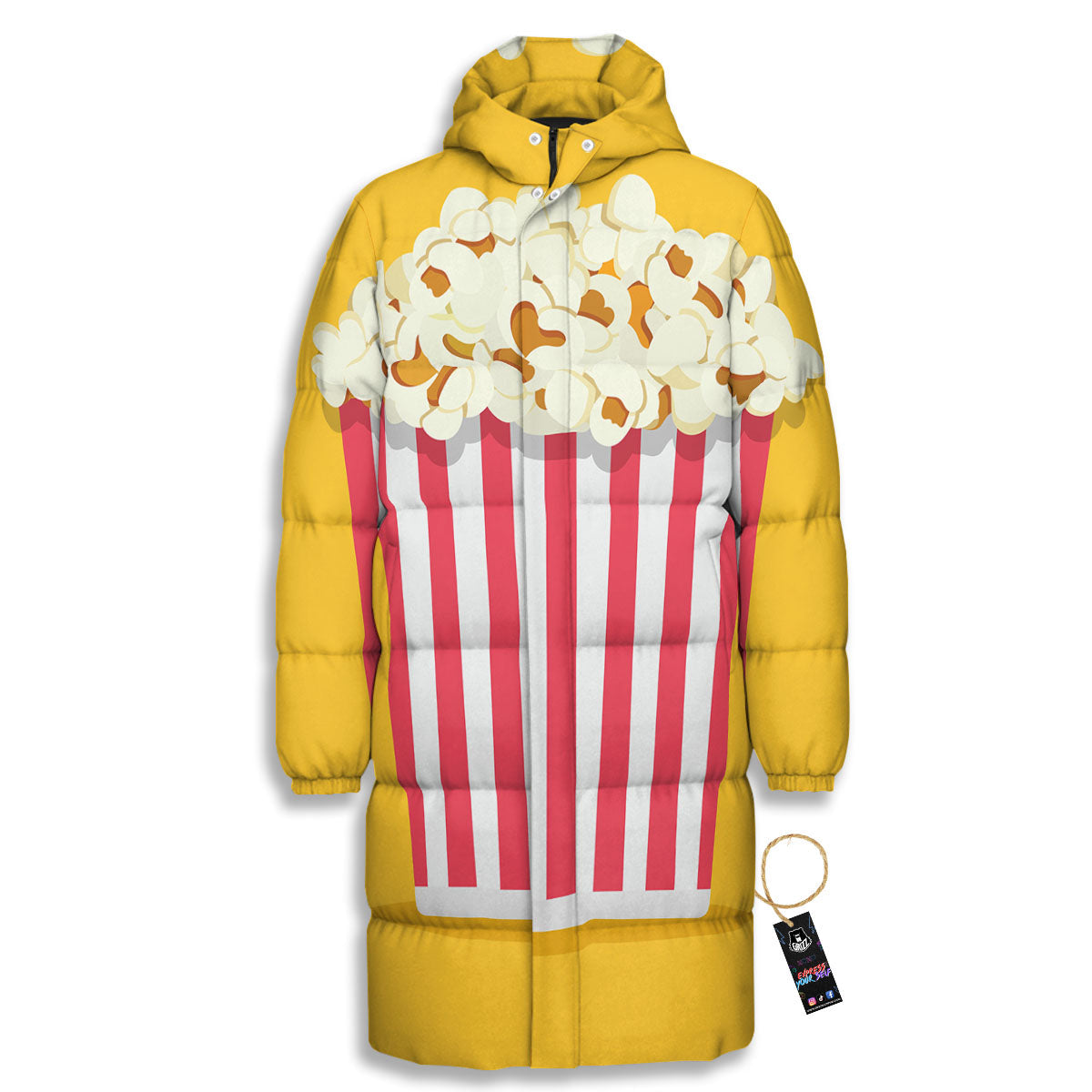Popcorn Print Long Down Jacket-grizzshop