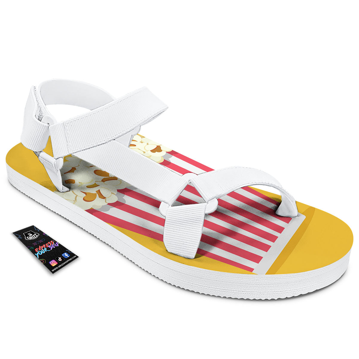 Popcorn Print White Open Toe Sandals-grizzshop